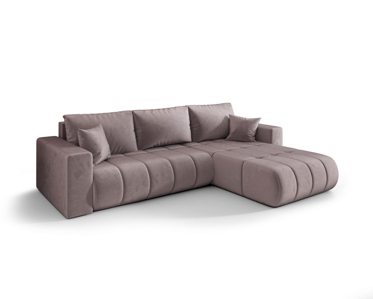 ECKSOFA mit schlaffunktion und bettkasten MILO PREMIUM, stoff MONOLITH, Lila, Rechts - Violett, Holz (280/190cm) - Kaiser Möbel