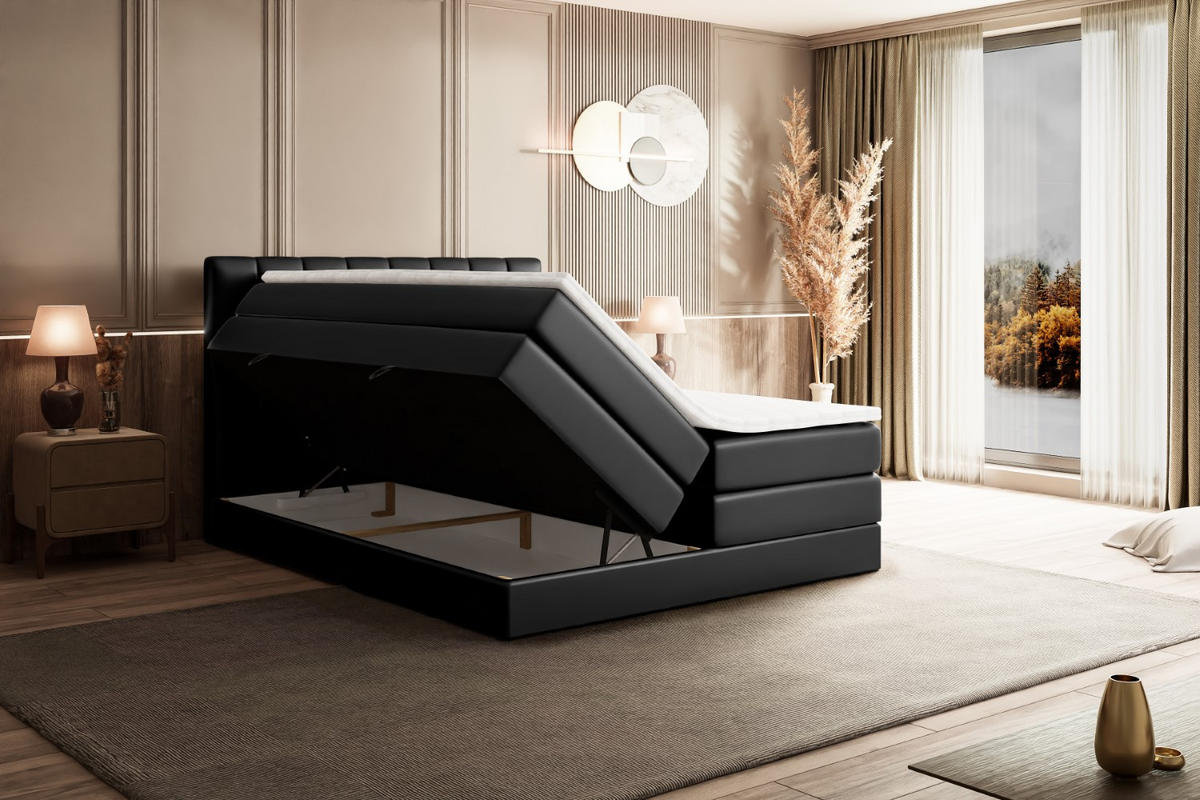 BOXSPRINGBETT OTTA KING - 120x200 - H3/H4 - Schwarz Hochglanz - Schwarz Hochglanz, Holzwerkstoff (120/200cm) - ALTDECOR