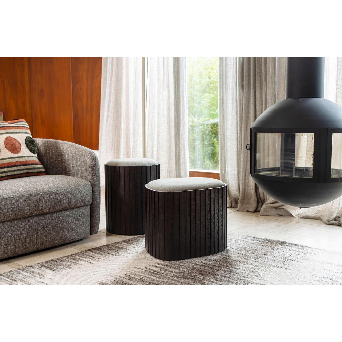 SITZHOCKER Bay Mit Stauraum Organisch Rund - Beige/Braun, Holz (40/48/40cm) - Dutchbone