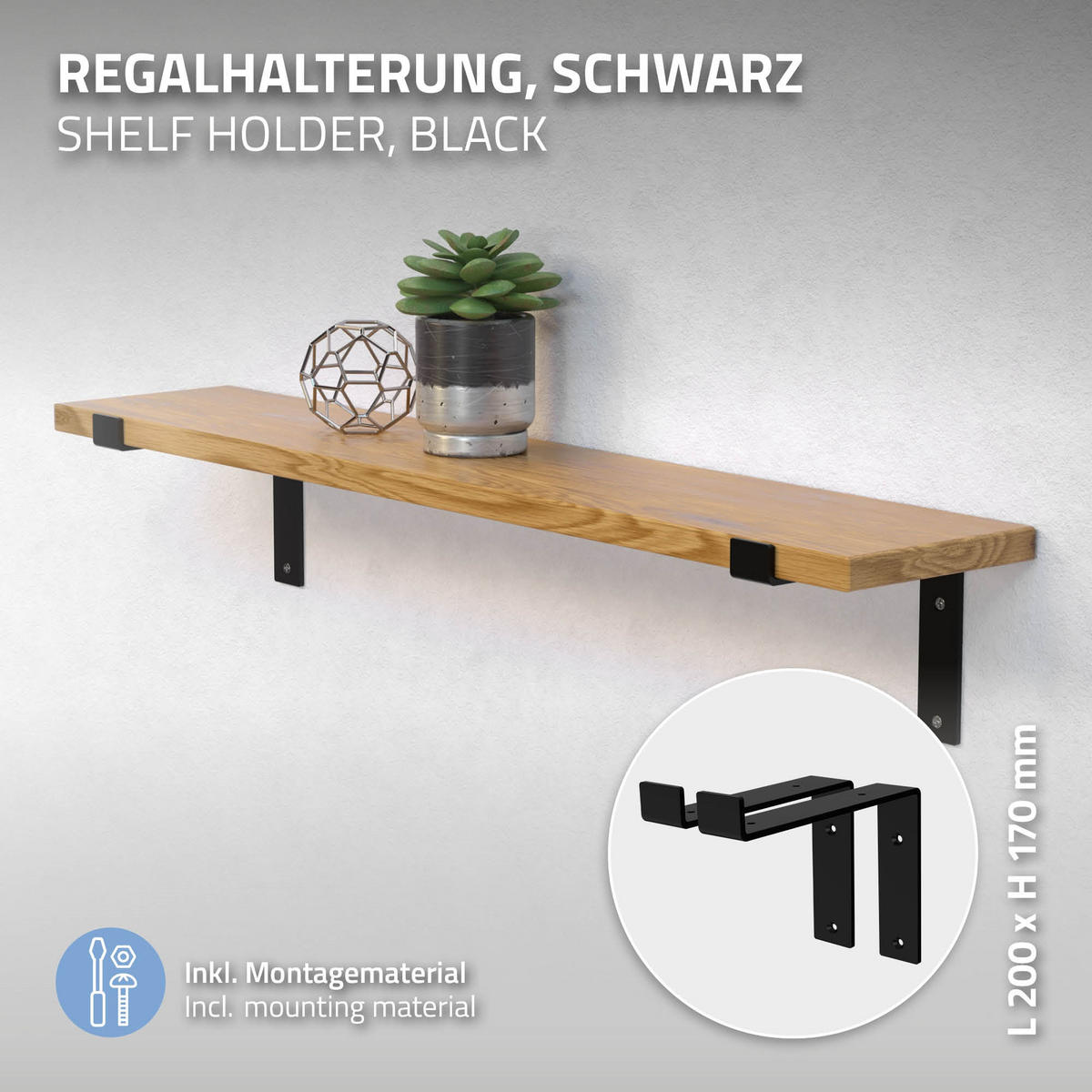 REGALHALTERUNG 2er Set - Schwarz, Metall (14.5/4/20cm) - ML-DESIGN