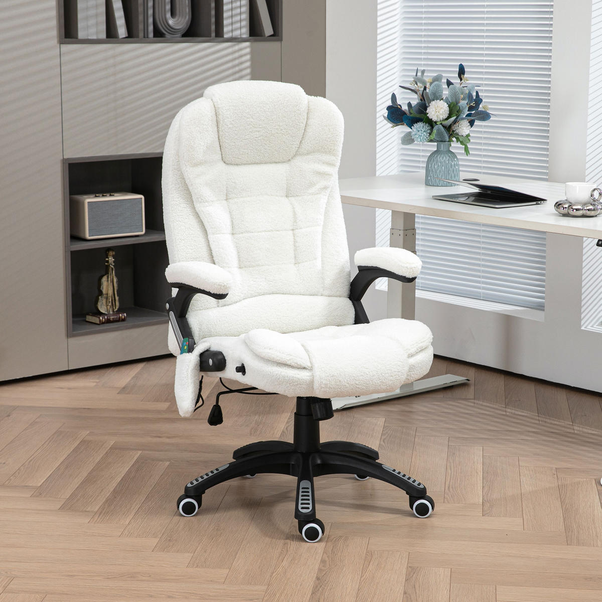 MASSAGE-BÜROSTUHL mit Wippfunktion, Schreibtischstuhl mit Heizfunktion, Weiß - Schwarz/Weiß, Kunststoff/Textil (74/116/67cm) - Vinsetto