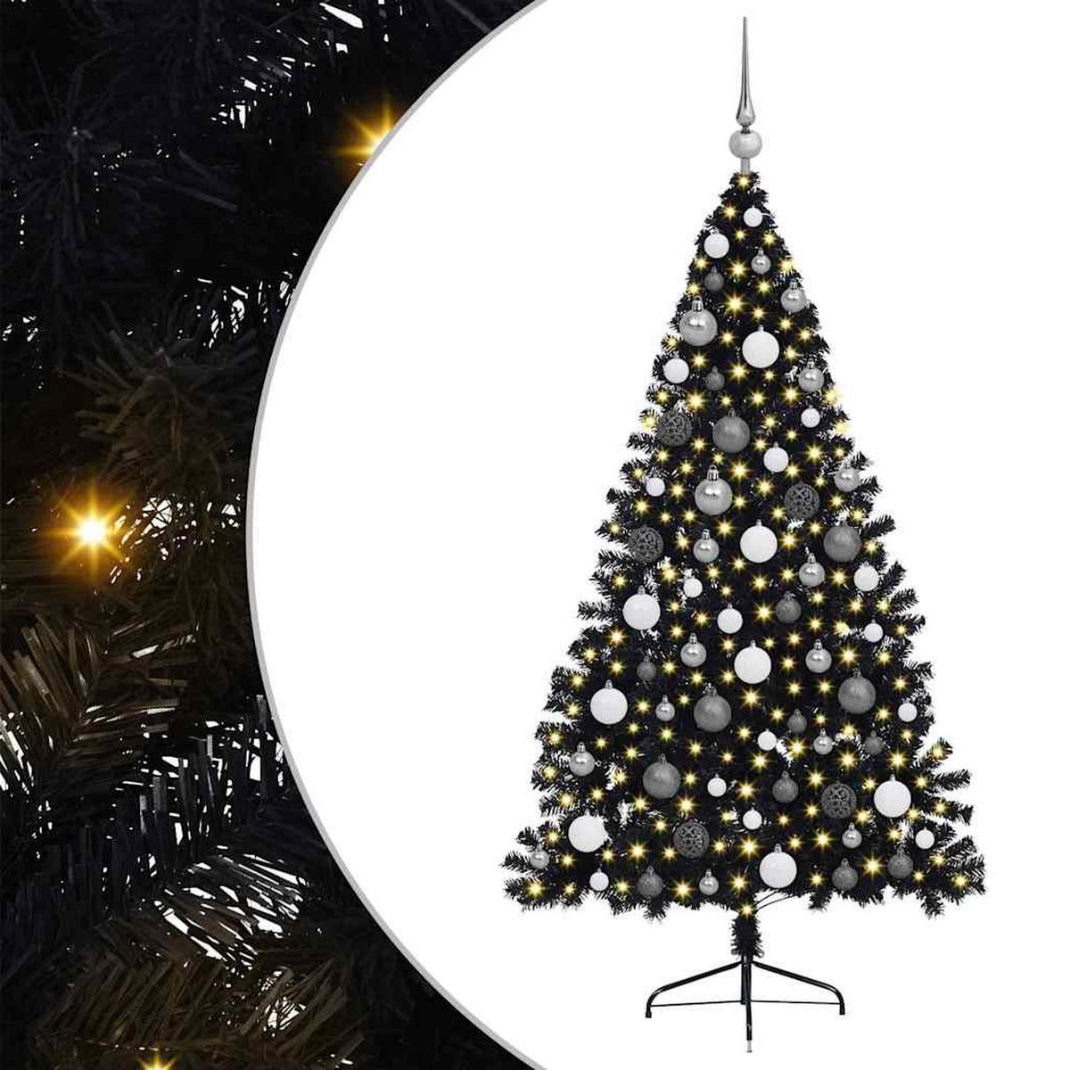WEIHNACHTSBAUM Künstlicher Vorbeleuchteter Haltbar 115/115/180 cm Schwarz PVC - Schwarz, Kunststoff (180cm) - vidaXL