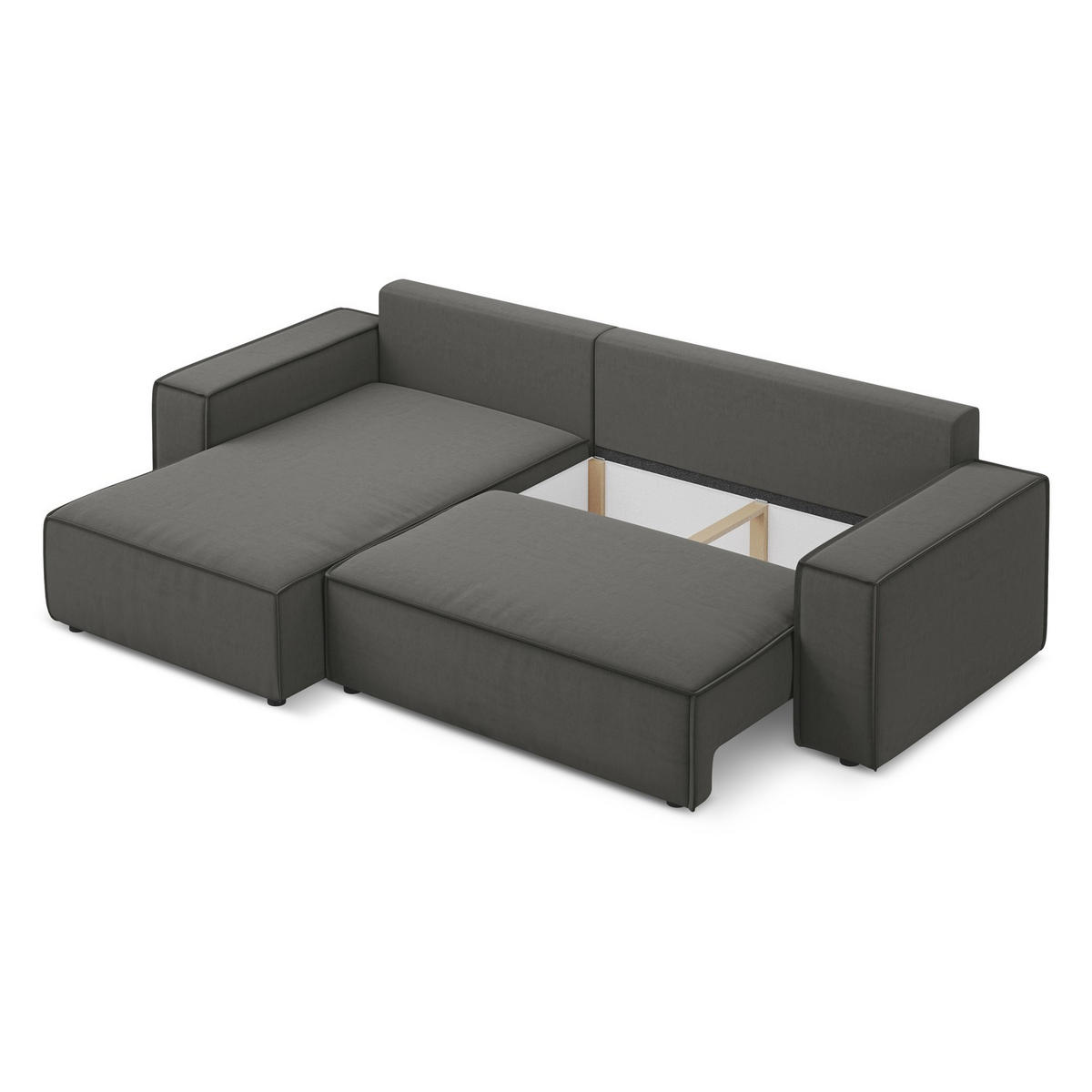 ECKSOFA mit Schlaffunktion Samt Stoff Grau - Dunkelgrau/Schwarz, Kunststoff/Textil (185/290cm) - LaMiaSofa