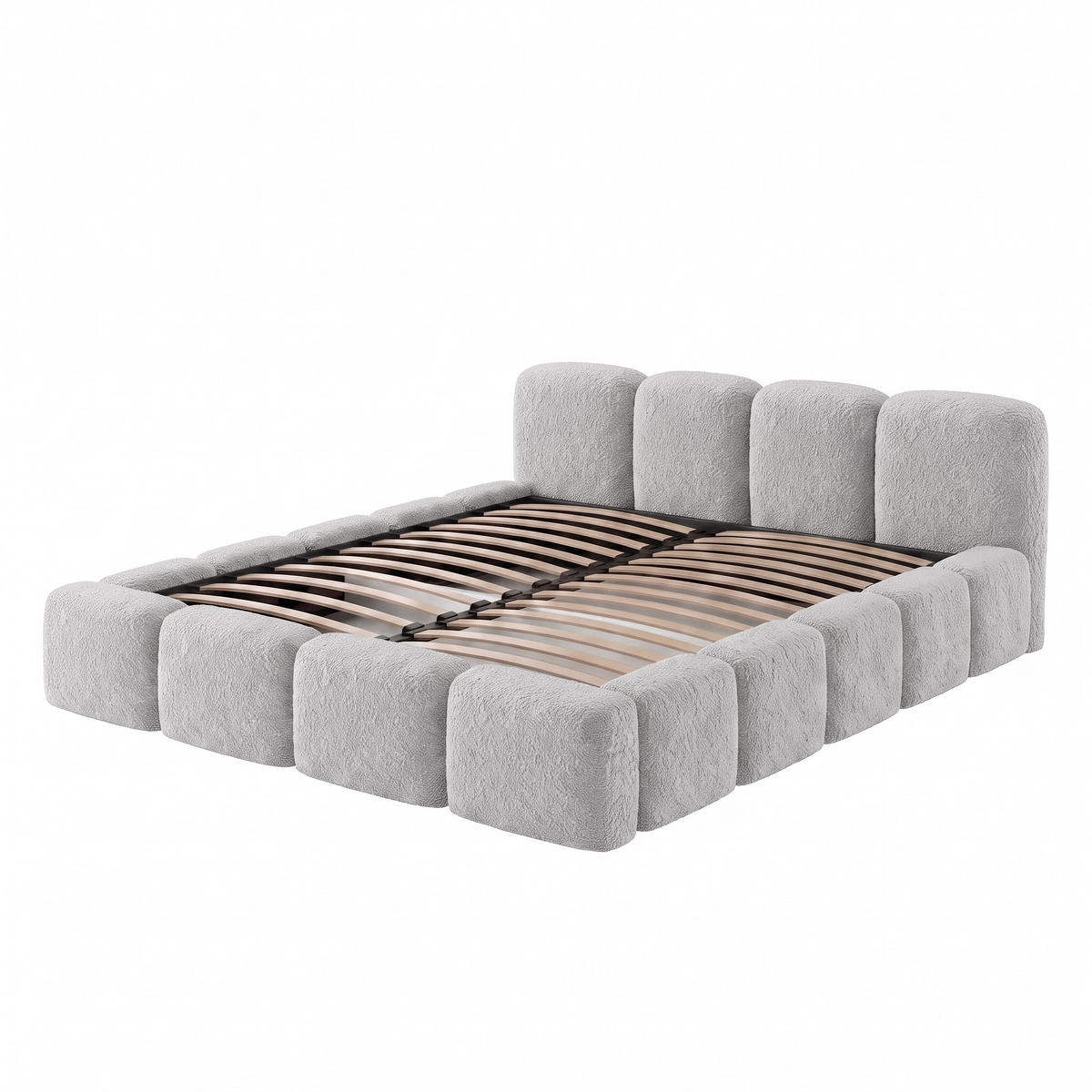 POLSTERBETT SUENO 180x200 cm in Grau, gepolstertes Kopfteil, Metalllattenrost, Bettkasten, Bouclé-Stoff - Naturfarben/Grau, Holz/Textil (180/200cm) - Muffo
