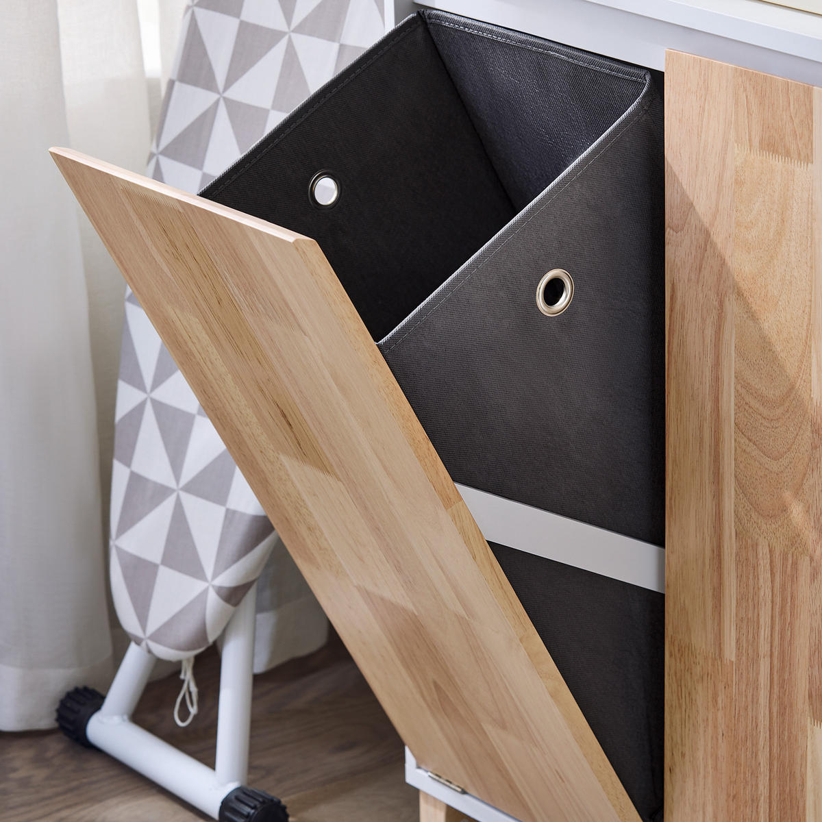 WÄSCHESCHRANK mit Wäschesack Weiß-Natur - Weiß/Naturfarben, Holz/Holzwerkstoff (64/110/33cm) - SoBuy