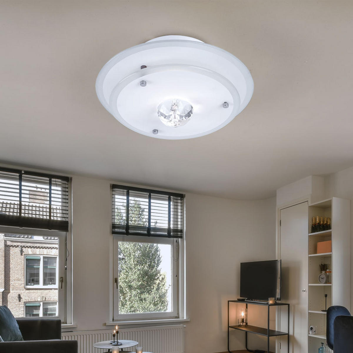 DECKENLEUCHTE Metall Glas Weiß - Weiß, Glas (22/22/12cm) - Esto