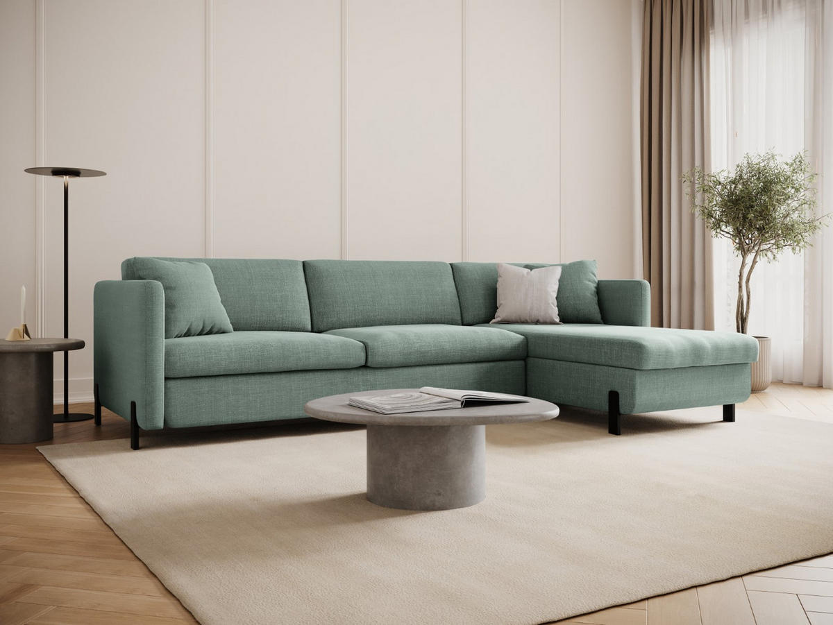 ECKSOFA ausklappbar rechts mit Container Gloria aus strukturiertem Stoff minze 4 Sitzplätze - Mintgrün, Textil (170/260cm) - Micadoni