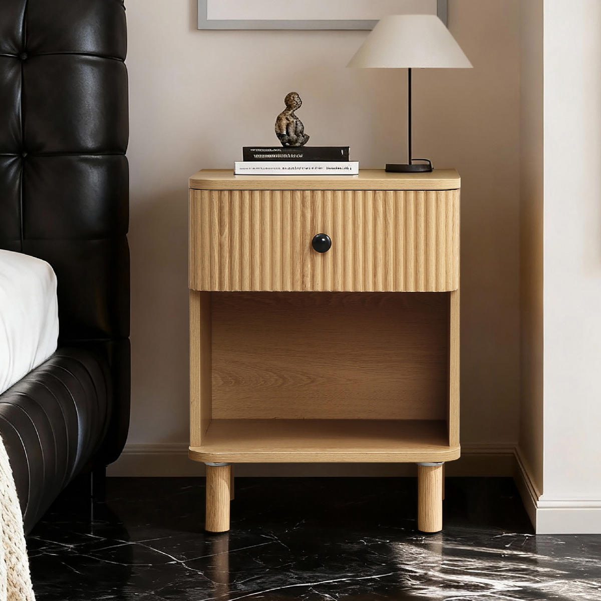 NACHTTISCH Modern mit einer Schublade und offenem Stauraum, Holzoptik | B40 x T30 x H53 cm - Braun, Holzwerkstoff (40/53/30cm) - Hometopia