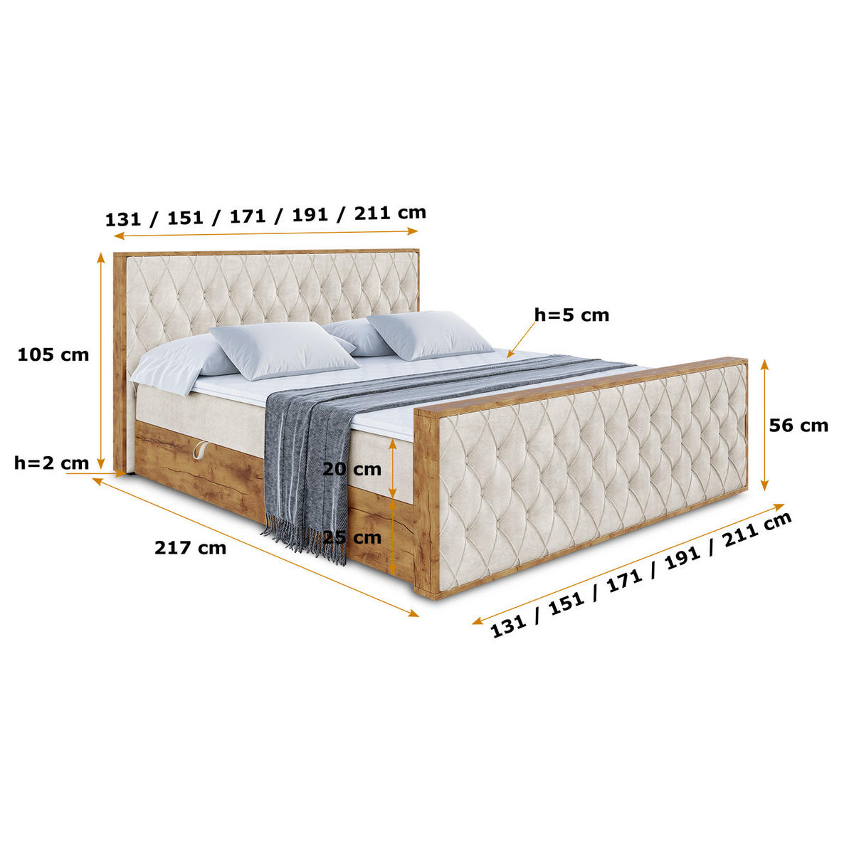 BOXBETT mit Matratze H4 und Lattenrost - LOLLI5-Z - 160x200 - Beige Casablanca - Beige, Holzwerkstoff (160/200cm) - ALTDECOR