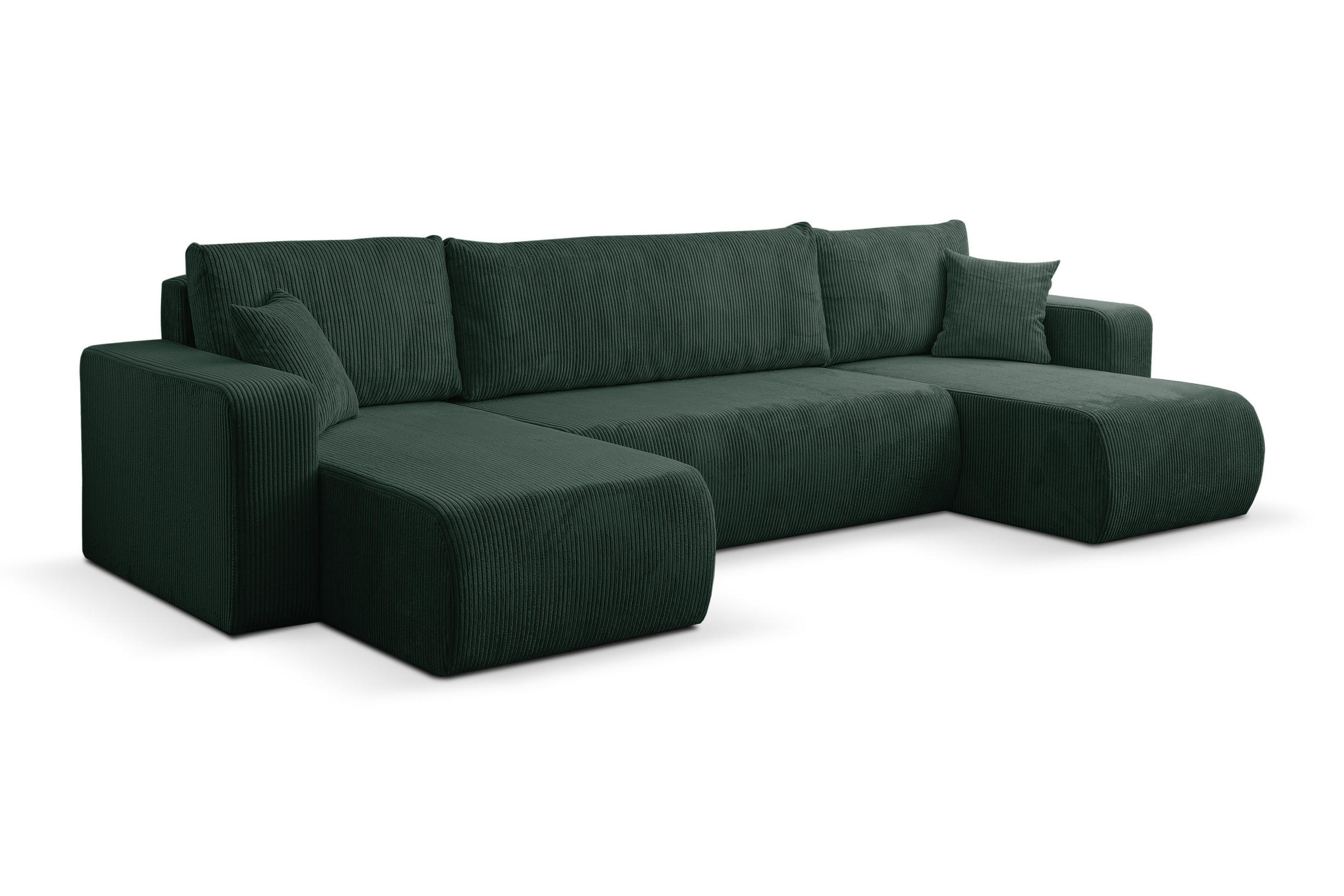 WOHNLANDSCHAFT LUNA U-FORM mit Schlaffunktion und Bettkasten (Grün) - Grün, Textil (312/83/142cm) - VENASI MÖBEL