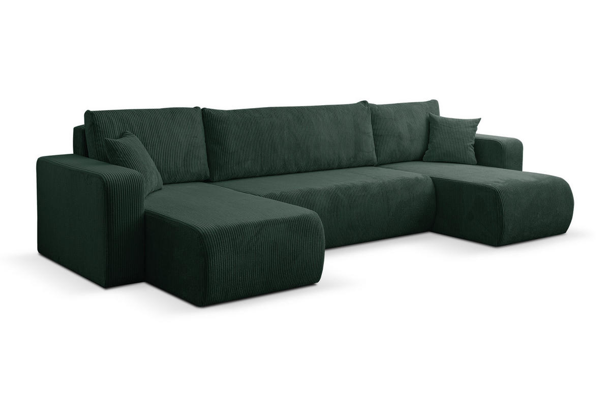 WOHNLANDSCHAFT LUNA U-FORM mit Schlaffunktion und Bettkasten (Grün) - Grün, Textil (312/83/142cm) - VENASI MÖBEL