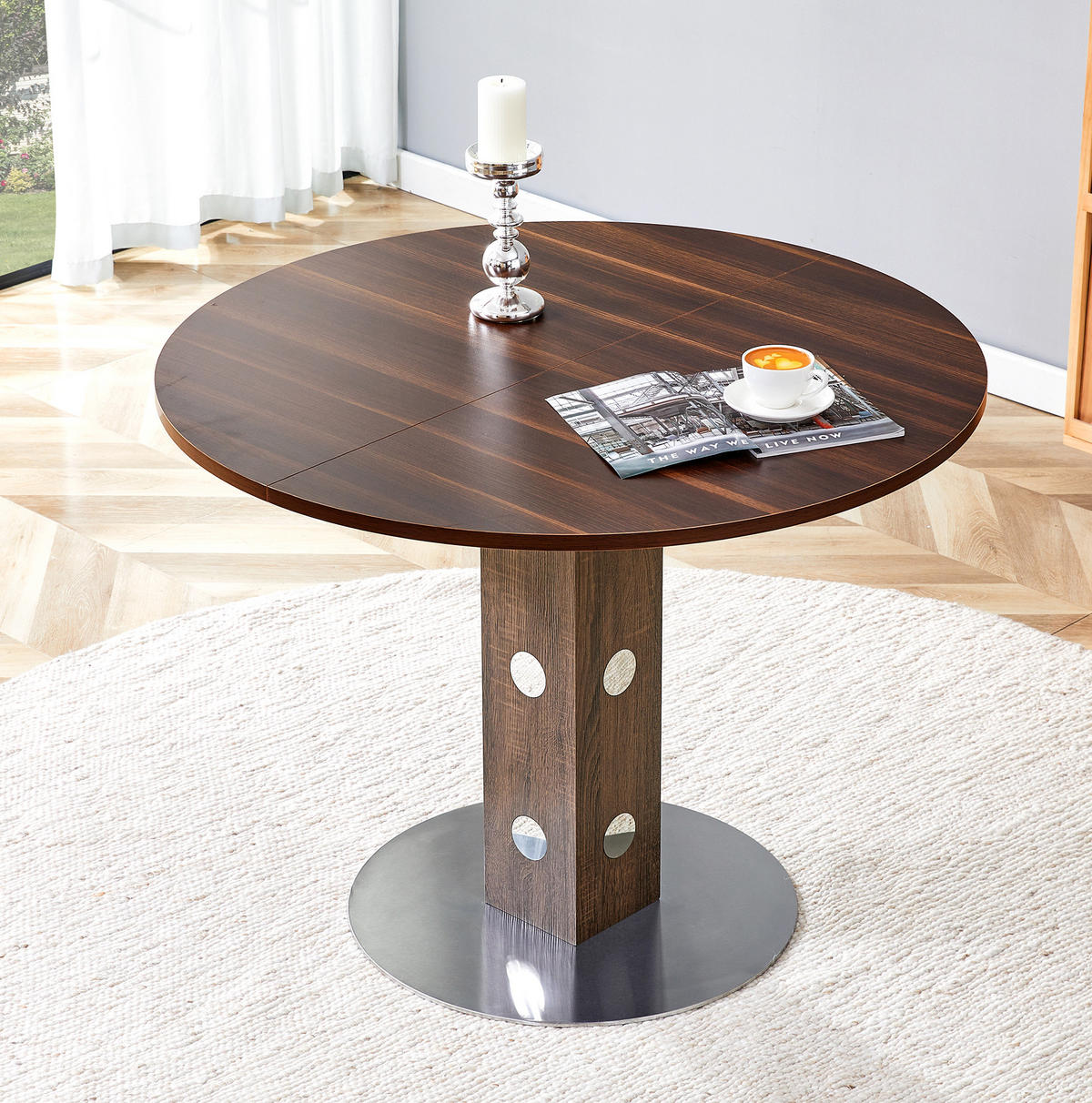STOL za blagovanje 100 cm, MDF i metal, dekor oraha - boje oraha, drvni materijal (100/100/76cm) - BEAOK
