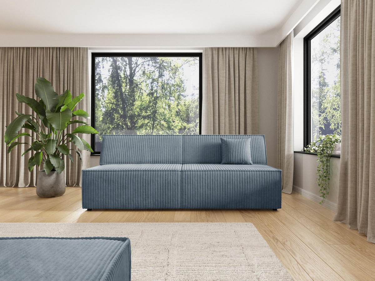 BETTSOFA TESSO Grau Kordstoff mit Schlaffunktion - Grau, Holz (202/74/94cm) - MASSENO