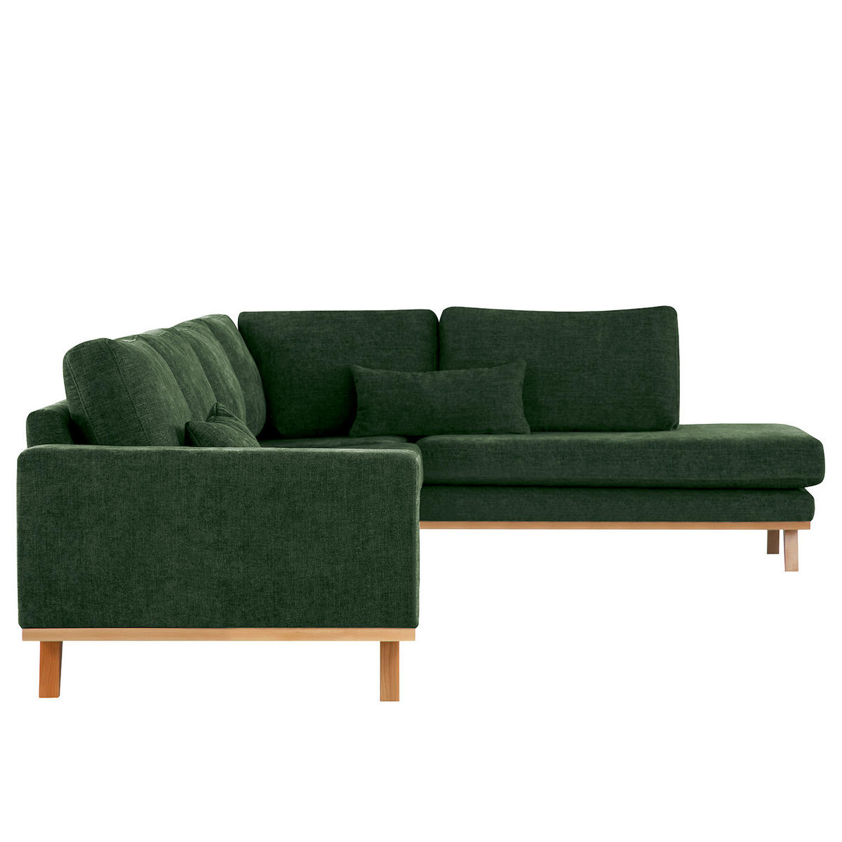 ECKSOFA mit Ottomane - Dunkelgrün/Buchefarben, Buchenholz/Textil (287/219cm) - home24