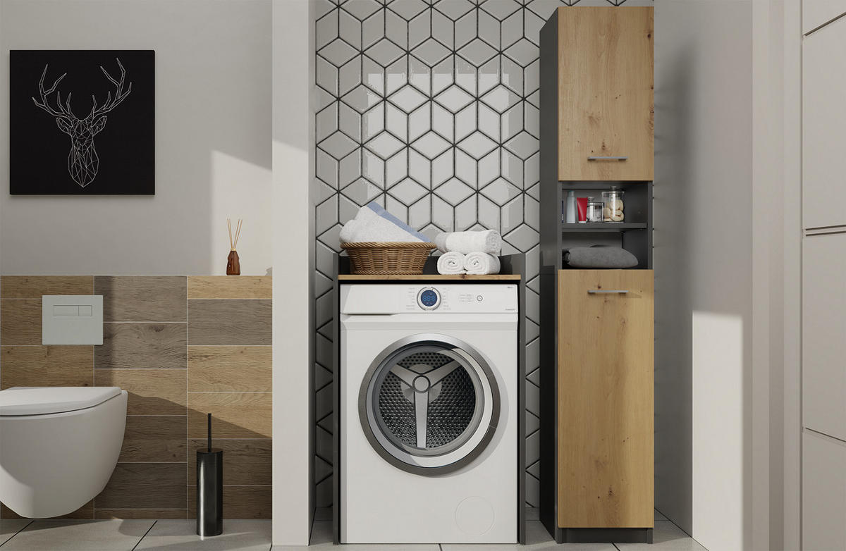 BADEZIMMERSCHRANK POLA NP für Waschmaschine - Anthrazit/Eiche Artisan, Holzwerkstoff (64/97.5/50cm) - CDF