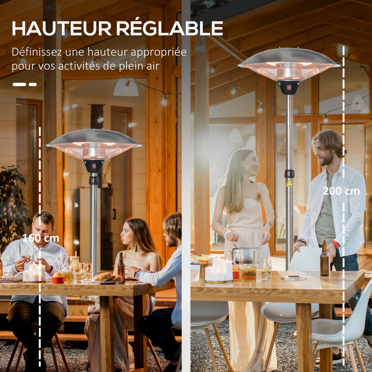 HEIZSTRAHLER DE-18918 3000 W, 3 Heizstufen, höhenverstellbar Silber - Silberfarben, Metall (58.5/200/58.5cm) - ComfortXL