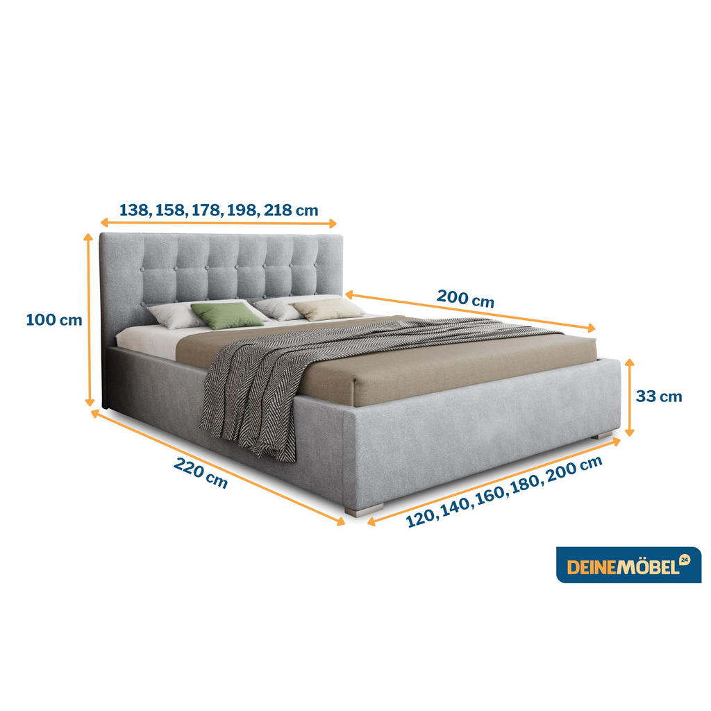 Thumbnail - Deine Möbel 24 Polsterbett, Hellgrau, Holzwerkstoff, Holz, Textil, 180x200 cm, Schlafzimmer, Betten, Polsterbetten