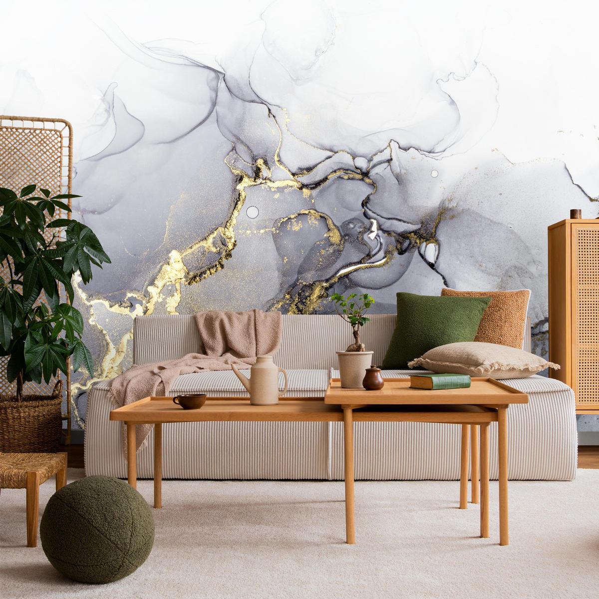 FOTOTAPETE Moderne Abstraktion Marmor Muster 500x350 - Gelb/Weiß, Papier (500/350cm) - Muralo