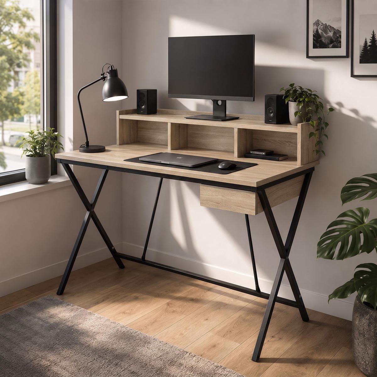 SCHREIBTISCH FLEXO 100 cm Eiche Sonoma - Schwarz/Sonoma Eiche, Holzwerkstoff (50/100/89.5cm) - Akord