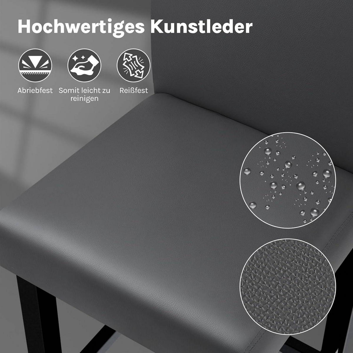 BARHOCKER 2er Set, Massivholz, Antirutschgummi, Kunstleder - Grau, Holz (41.5/110.5/48cm) - Woltu