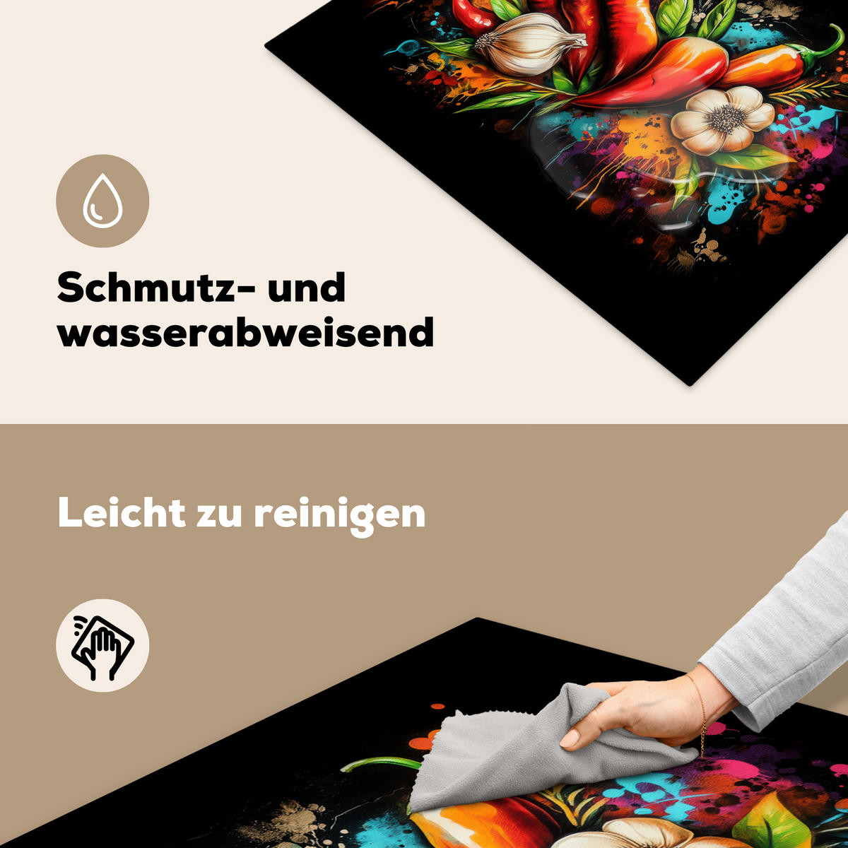 HERDABDECKPLATTE Gemüse - Paprika - Knoblauch - Graffiti - Farbe - Bunt 77x59 cm - Rot, Kunststoff (77/0.2/59cm) - MuchoWow