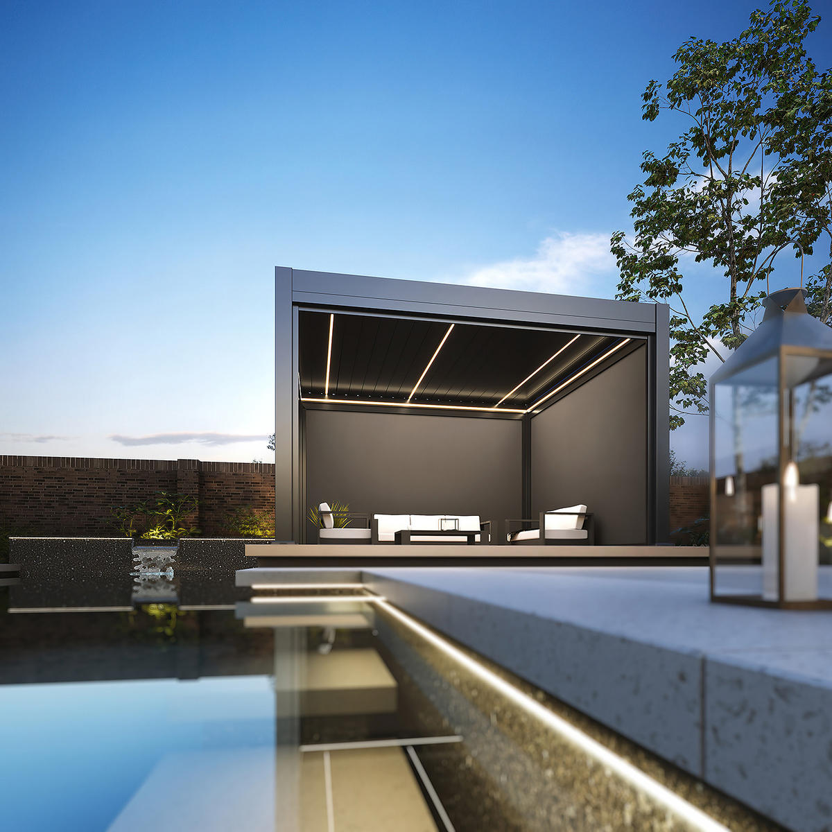 PERGOLA Prestige Pavillon Terrassenüberdachung Alu LED 3,6 x 4 m + 4 Sonnenrollo - Anthrazit, Metall (360/255/400cm) - WEIDE