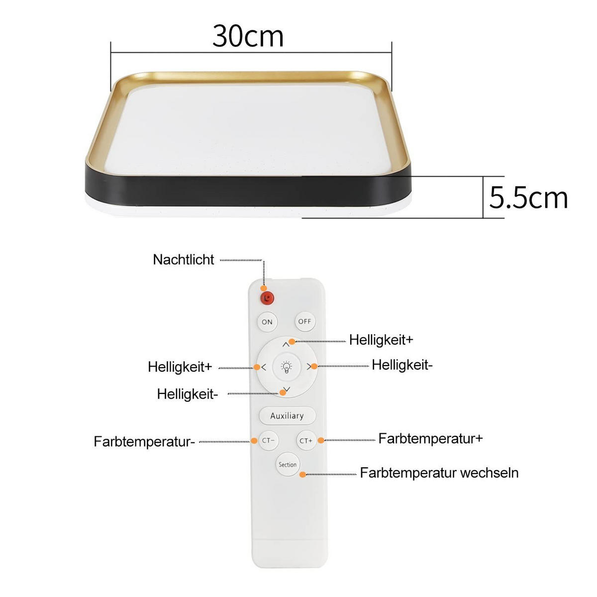 LED-DECKENLEUCHTE Zara 30/30/6 cm - Schwarz, Kunststoff (30/30/6cm) - Nettlife