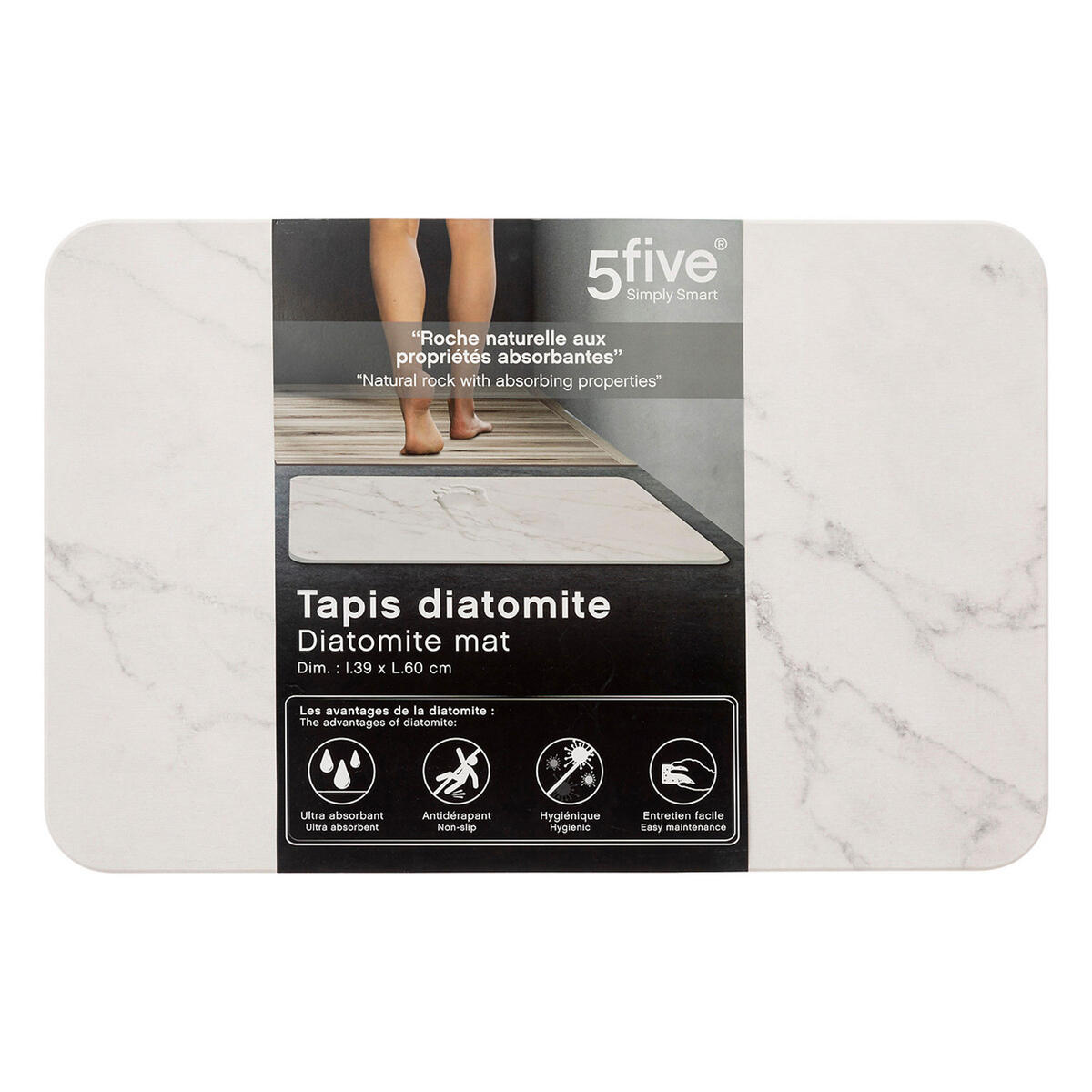 BADEMATTE Kieselgur Lea, Diatomit, Marmor, 60 x 39 cm - Grau, Kunststoff (39/60cm) - 5five Simply Smart
