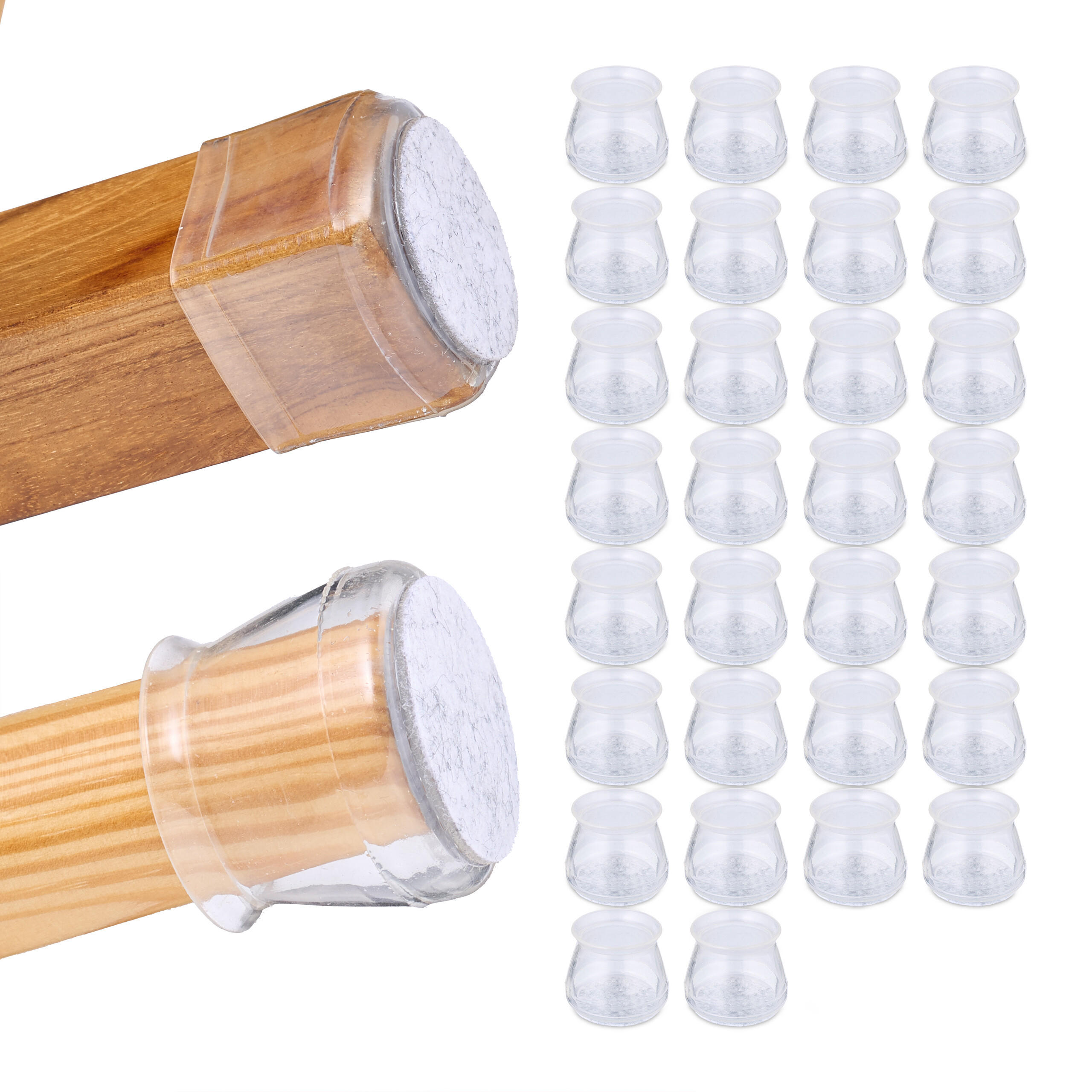 STUHLBEINKAPPEN Transparent 32er-Set Filz - Transparent, Kunststoff/Textil (4/4cm) - Relaxdays