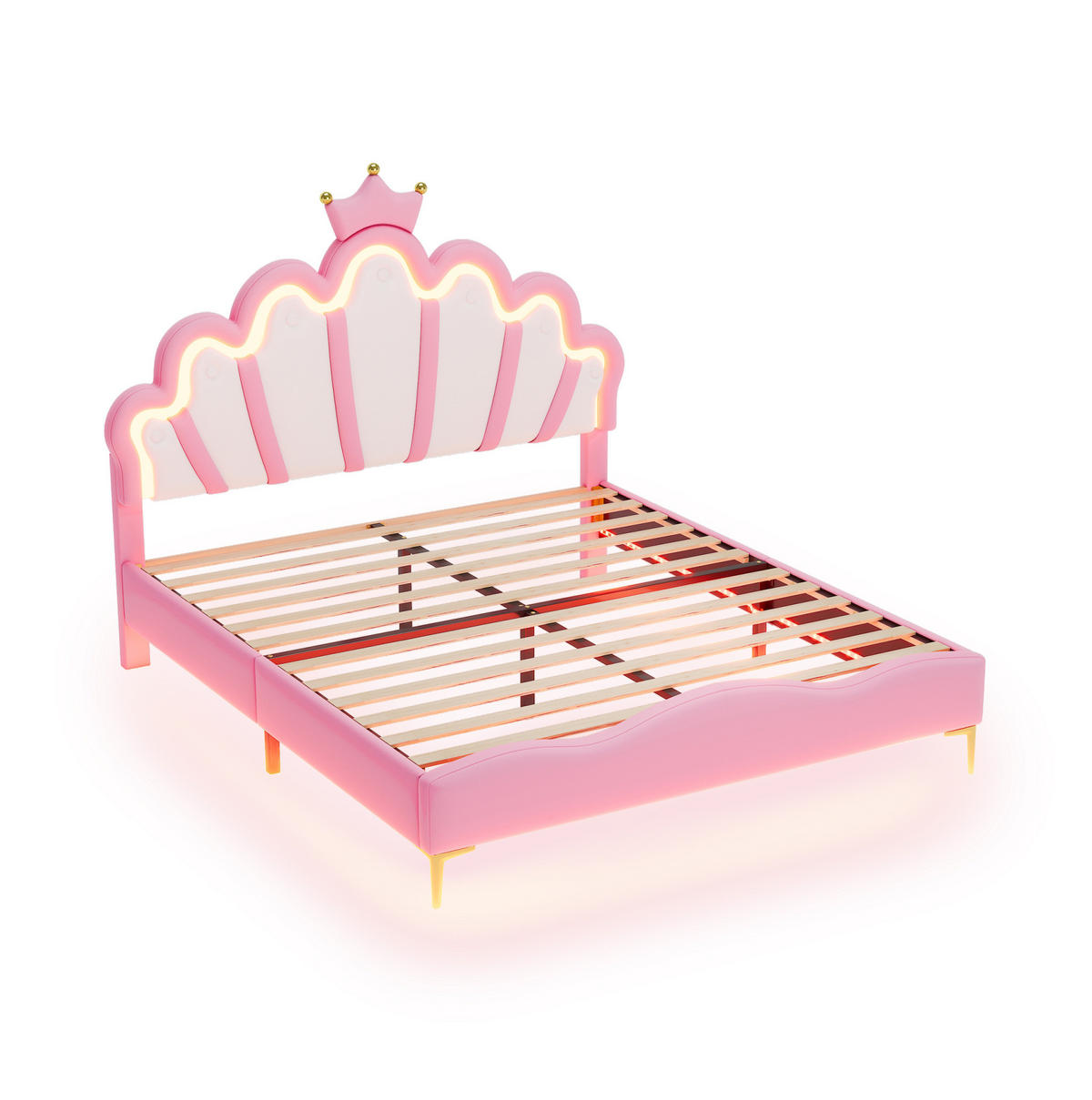 POLSTERBETT 140/200 cm rosa aus PU-Kunstleder mit LED-Beleuchtung - Pink, Kunststoff (140/200cm) - OKMYHOME