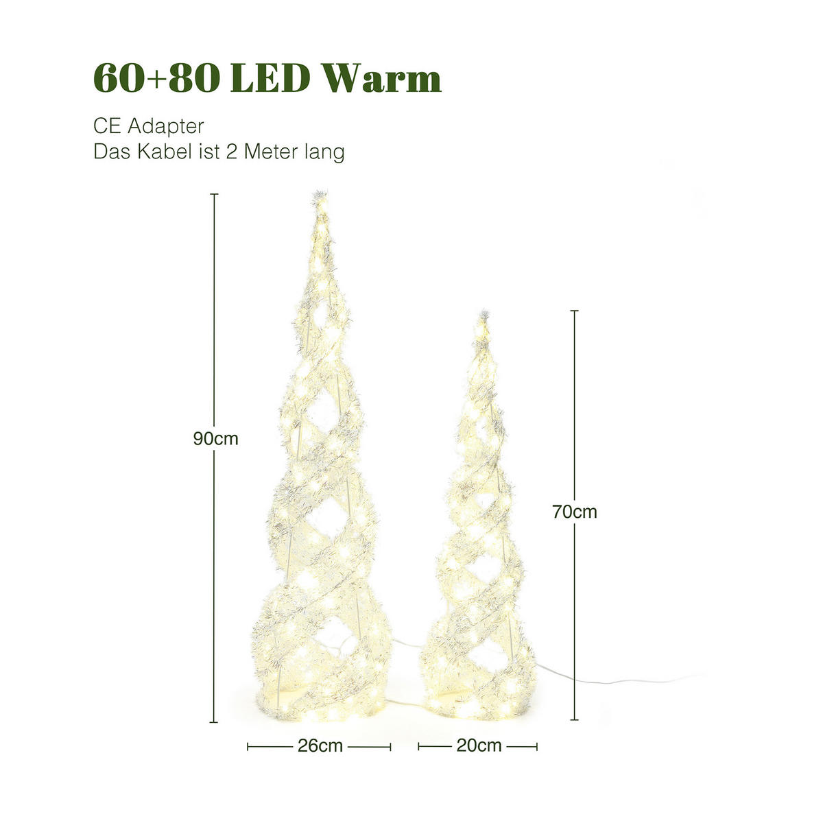 WEIHNACHTSBAUM Beleuchtet HTHD0241 - Silberfarben, Kunststoff/Metall (26/90/26cm) - Hometopia