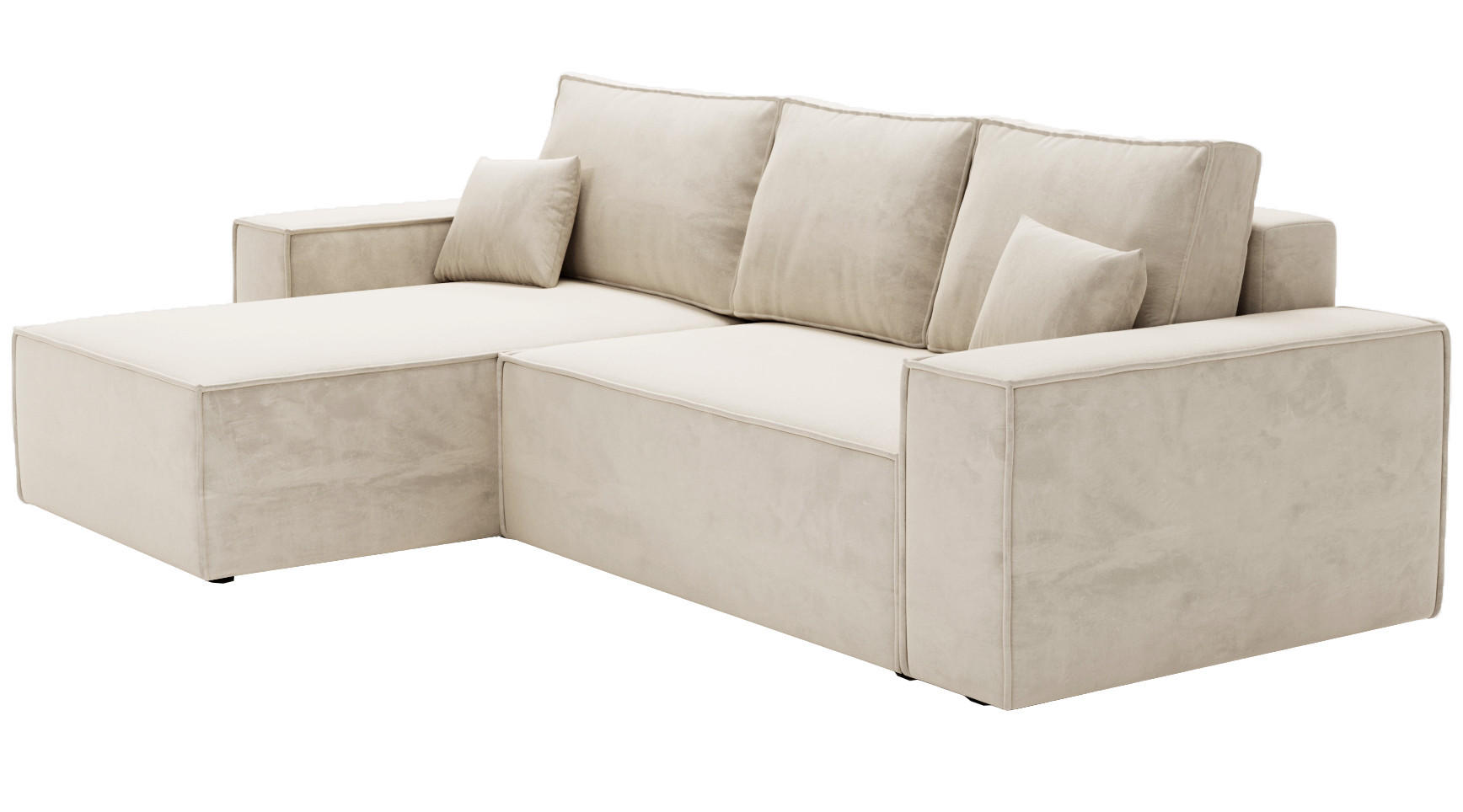 ECKSOFA mit Schlaffunktion Bergamo L 280 cm, Samt, Links - Vanille - Ecru, Holz (277/189cm) - Emporius