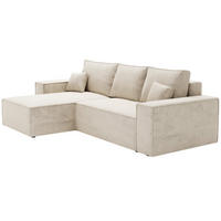 ECKSOFA mit Schlaffunktion Bergamo L 280 cm, Samt, Links - Vanille - Ecru, Holz (277/189cm) - Emporius