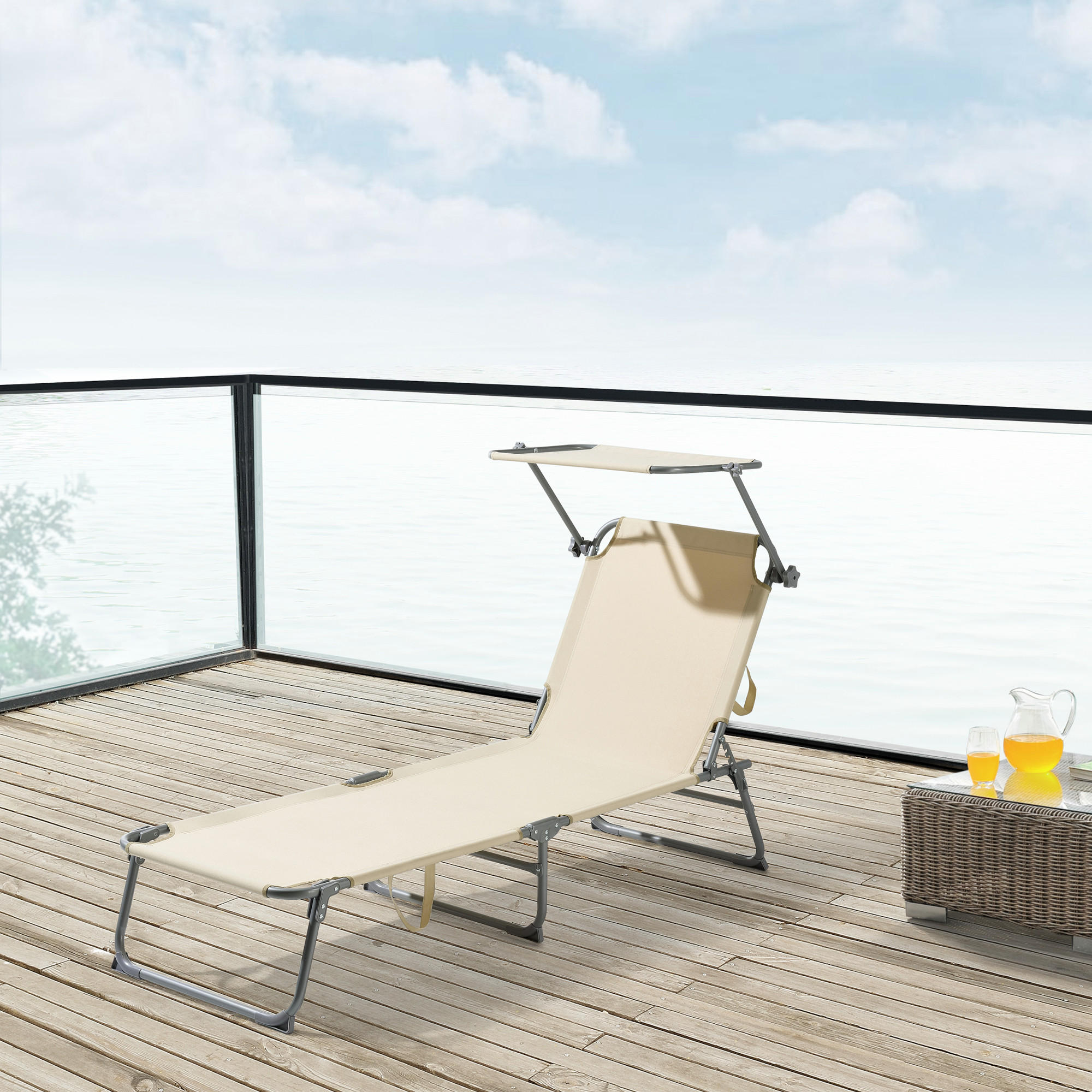 SONNENLIEGE Getaria - Beige, Textil/Metall (189/28/57cm) - [en.casa]