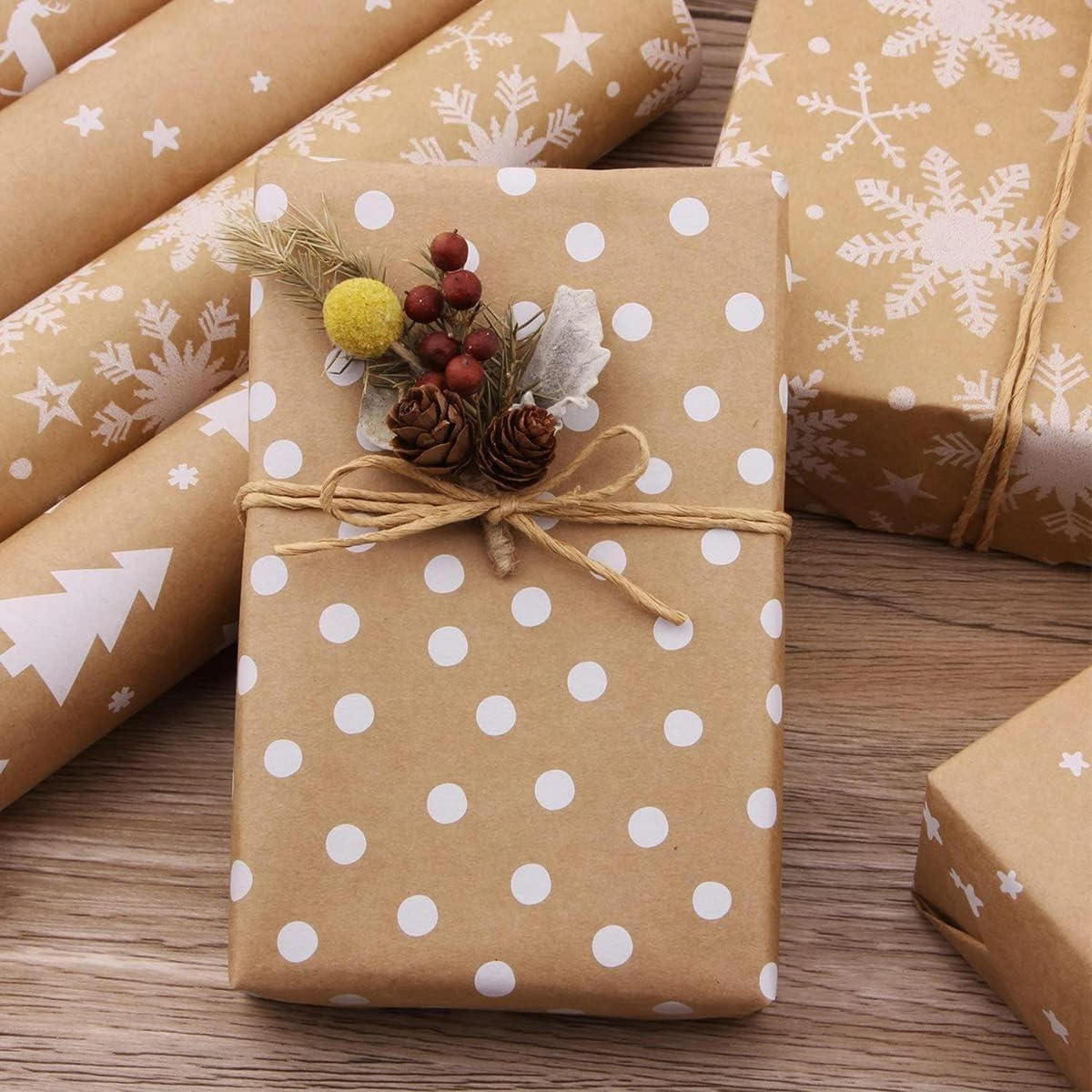 GESCHENKPAPIER 5er Set Braun 44 cm x 3 m Weihnachtsmotive - Braun, Papier (44/0.1/300cm)