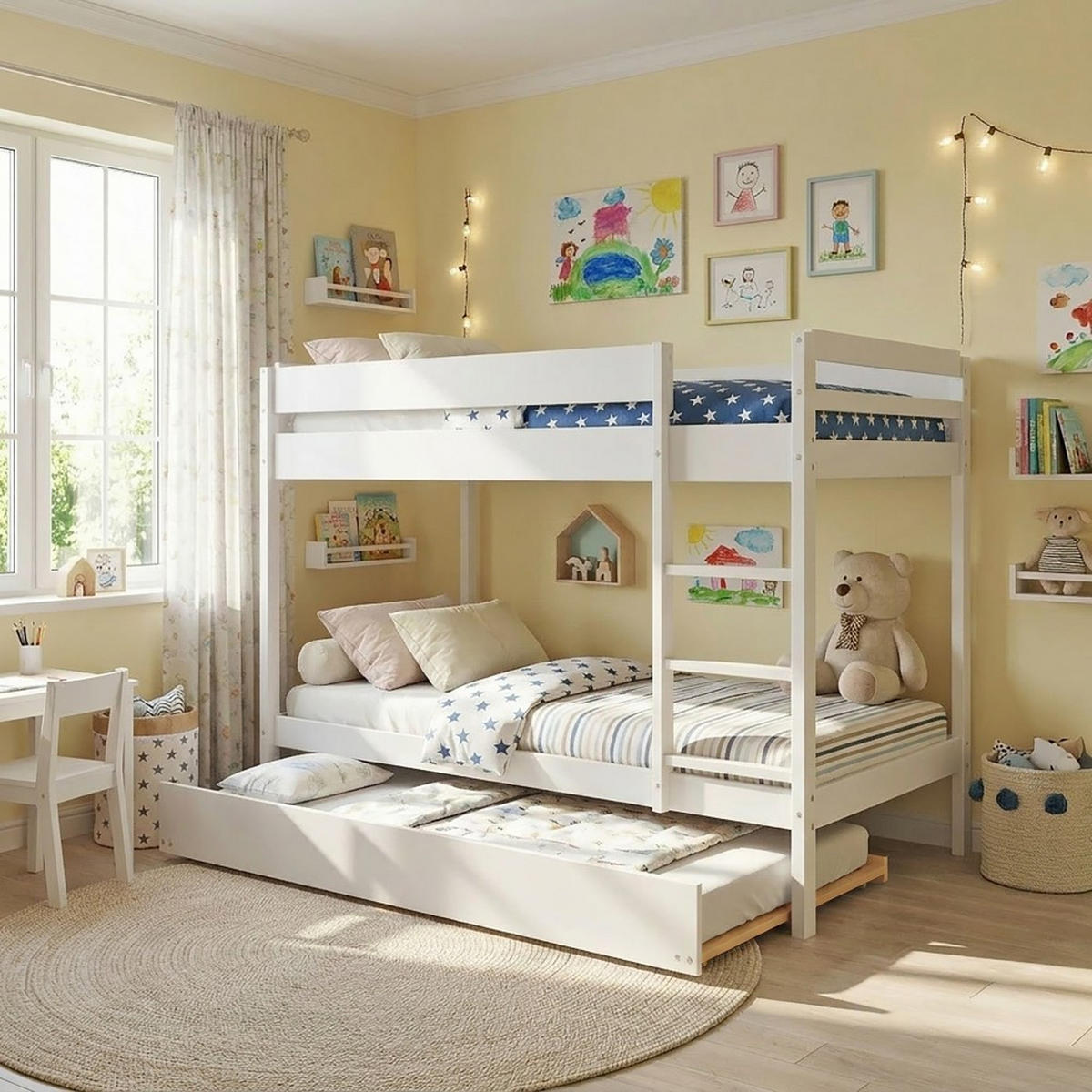 ETAGENBETT WALLY mit Schublade-Bett/ 3x 90x190 - Weiß - Weiß, Holz (90/190cm) - Weber Industries