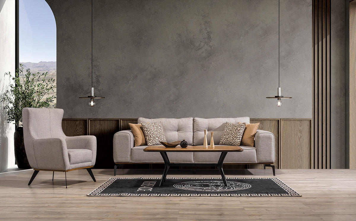 SITZGARNITUR Tubby Creme Stellvariante:3+1 - Grau, Holz (229/73/93cm) - Villa Möbel