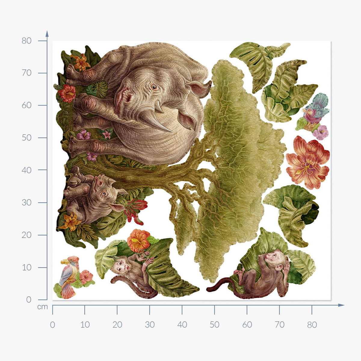 WANDAUFKLEBER 80x86cm - Wildtiersafari - Multicolor, Kunststoff (80/86/0.1cm) - Wallfluent