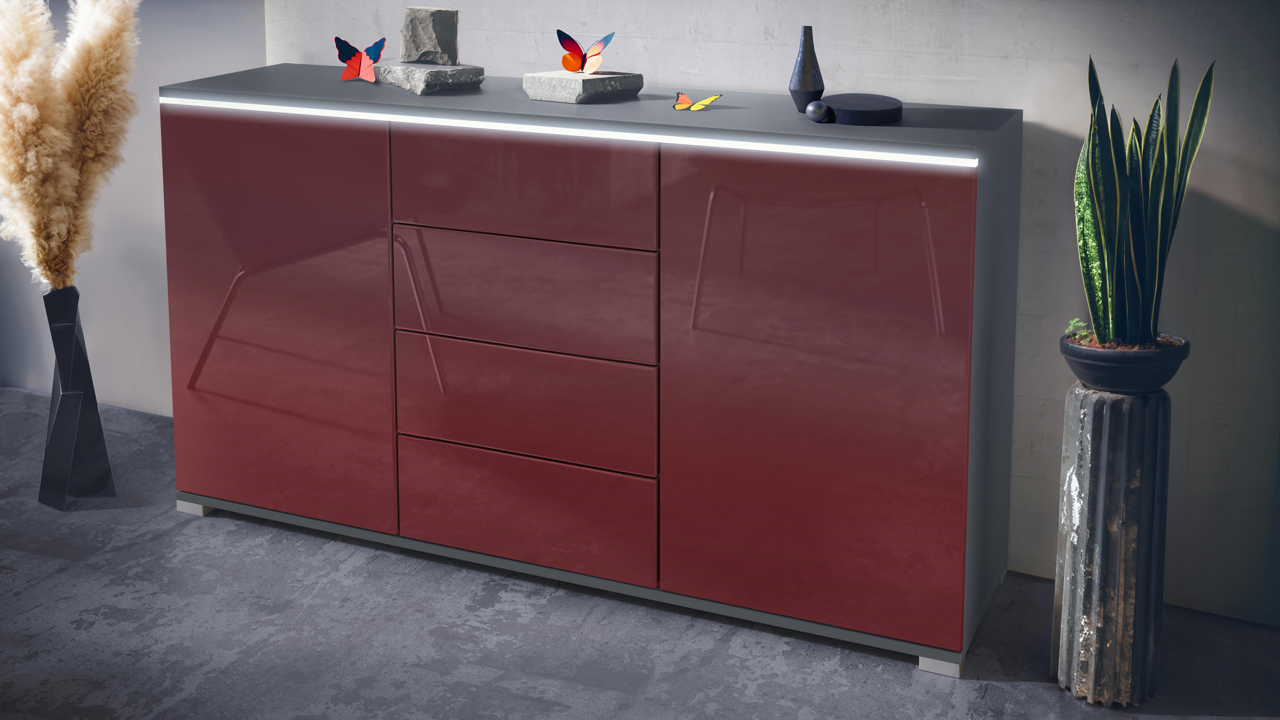 SIDEBOARD Faro Bordeaux Hochglanz - Bordeaux, Holzwerkstoff (138.5/75.5/35cm) - Vladon
