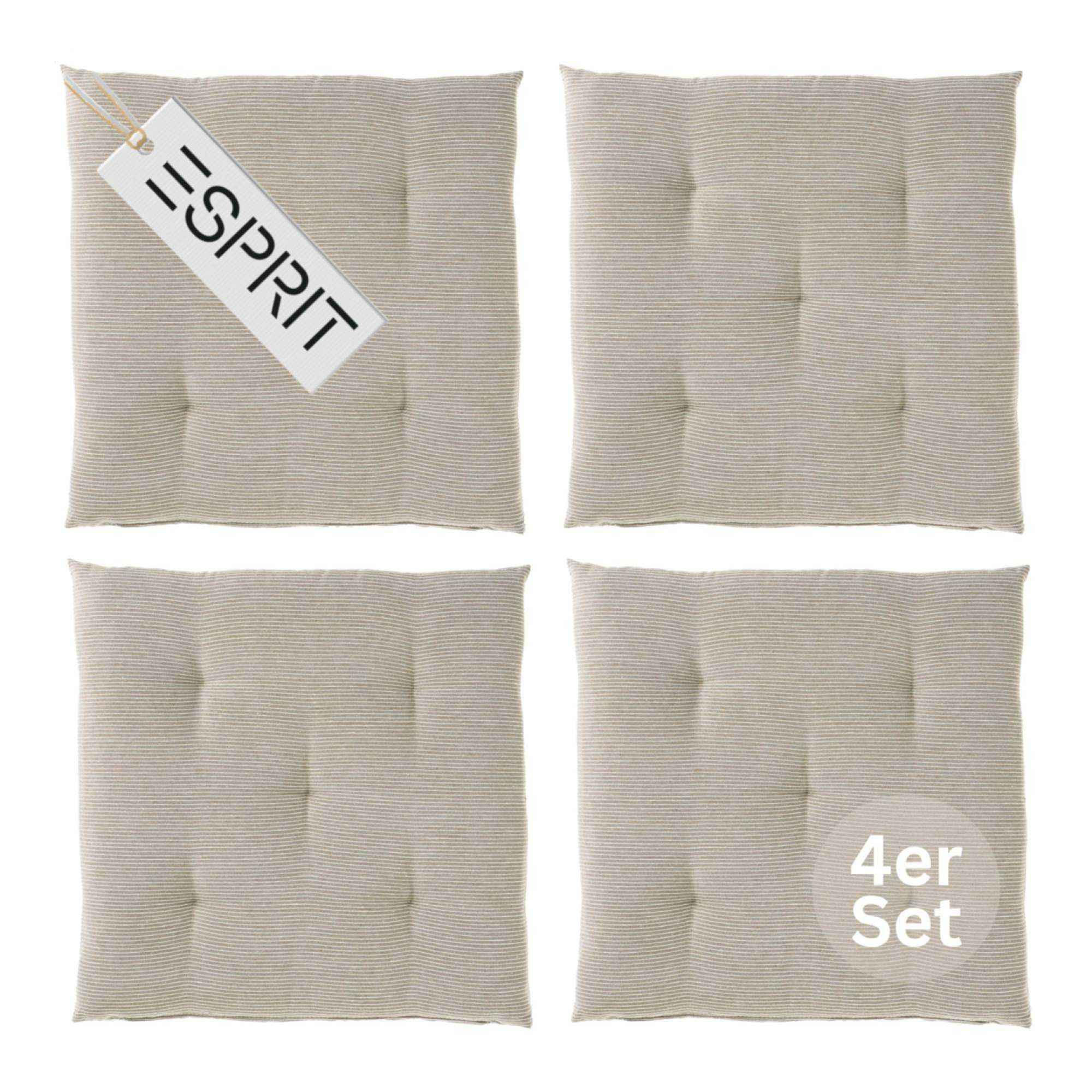 SITZKISSEN 4er Set Needlestripe braun - 40x40 cm - Braun, Textil (40/40/3cm) - Esprit