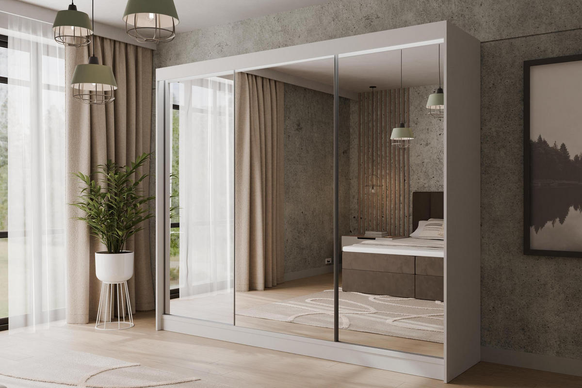 KLEIDERSCHRANK AMOHA mit LED - 250 cm - Weiß - Weiß, Holzwerkstoff (250/215/61cm) - ALTDECOR