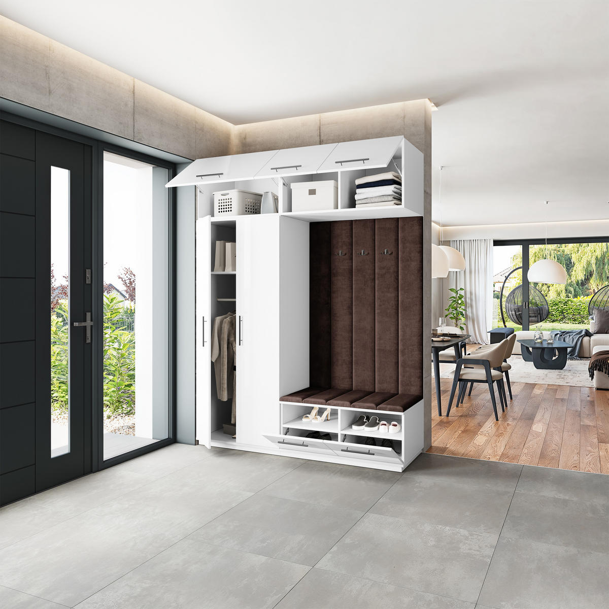 GARDEROBENSCHRANK REMA 180/240/60 cm Modern Garderobe-Set Weiß - Weiß/Braun, Holzwerkstoff (180/240/60cm) - MASSENO