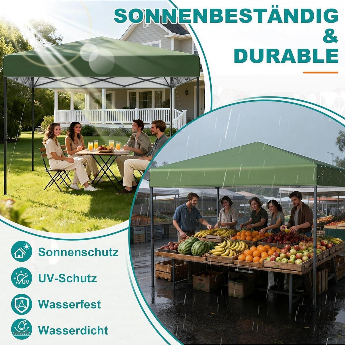 FALTPAVILLON 3x3 m Grün mit One-Touch Lift - Grün, Textil (300/260/300cm)