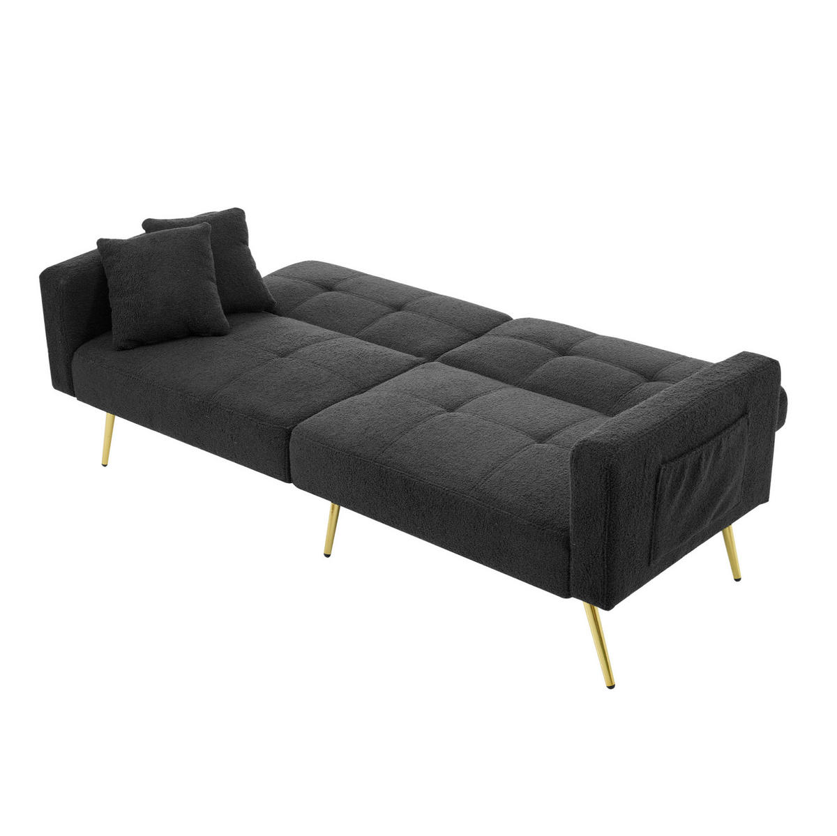 SCHLAFSOFA Lammwollstoff mit verstellbarer Rückenlehne und Seitentaschen Antikgrau 175/64/72 cm - Grau, Textil (64/72/175cm) - Redom