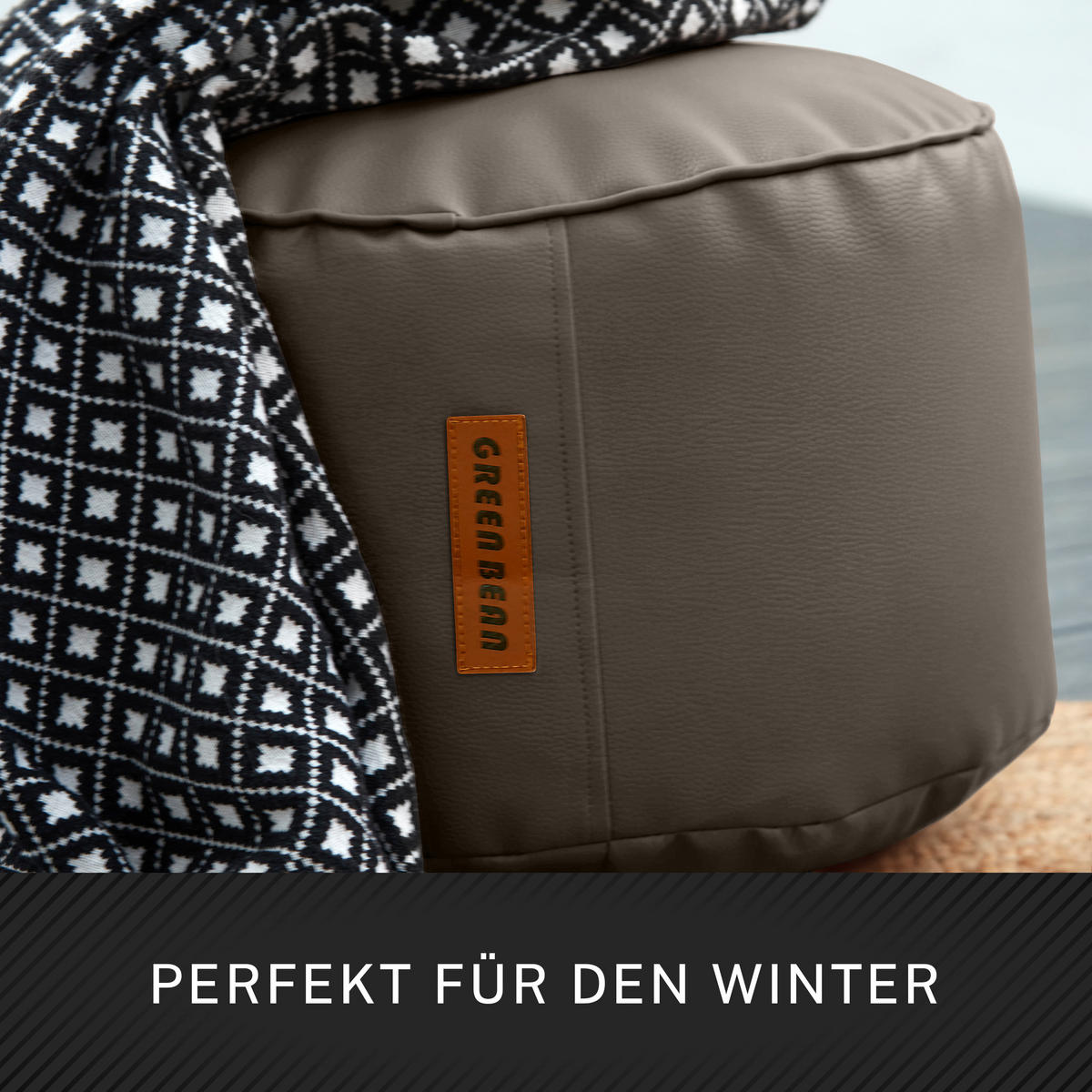 INDOOR HOCKER Stay rund Kunstleder - Hellbraun/Cappuccino, Textil (43/30/30cm) - Green Bean