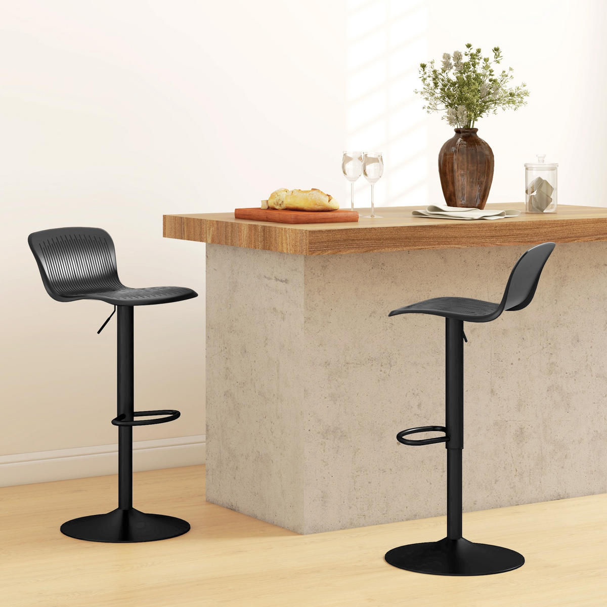 BARHOCKER 2er-Set DE-14772 höhenverstellbar mit Rückenlehne und Fußstütze Schwarz - Schwarz, Metall (38.5/97.5/40cm) - ComfortXL