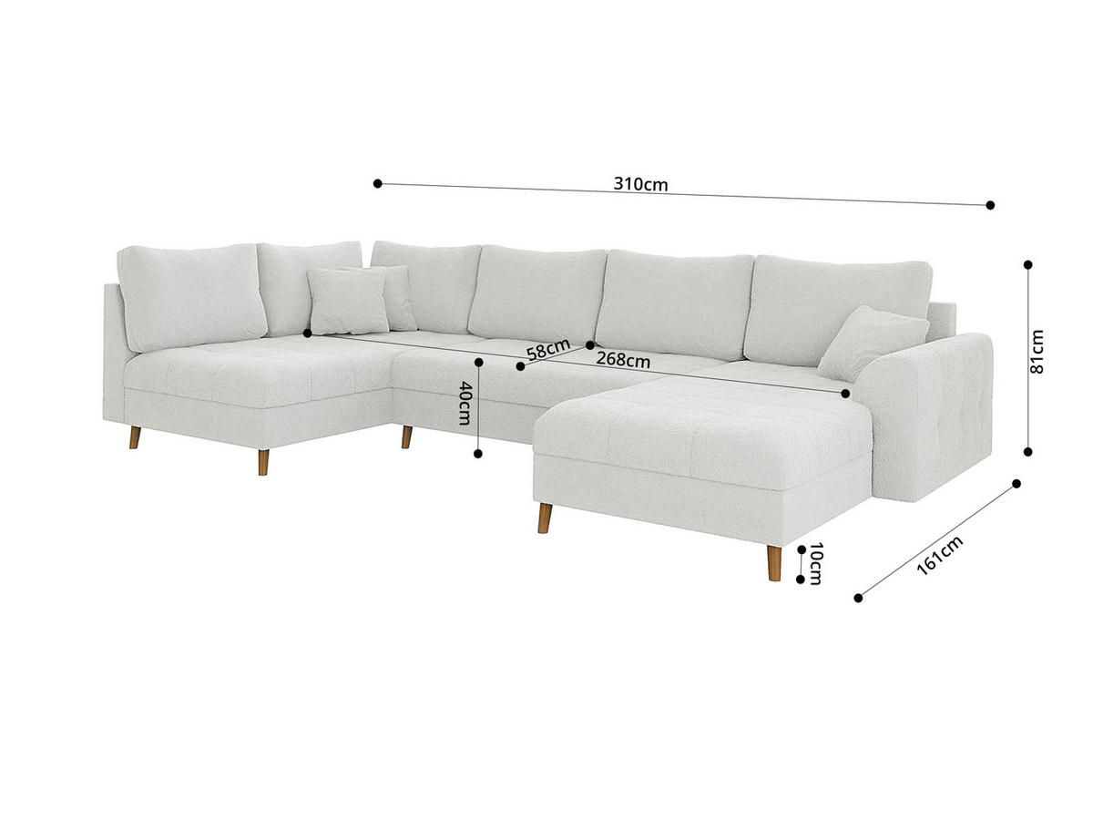 WOHNLANDSCHAFT inkl. Hocker Henrik Weiß Boucle - Weiß/Braun, Holz/Textil (310/81/161cm) - S-Style Möbel
