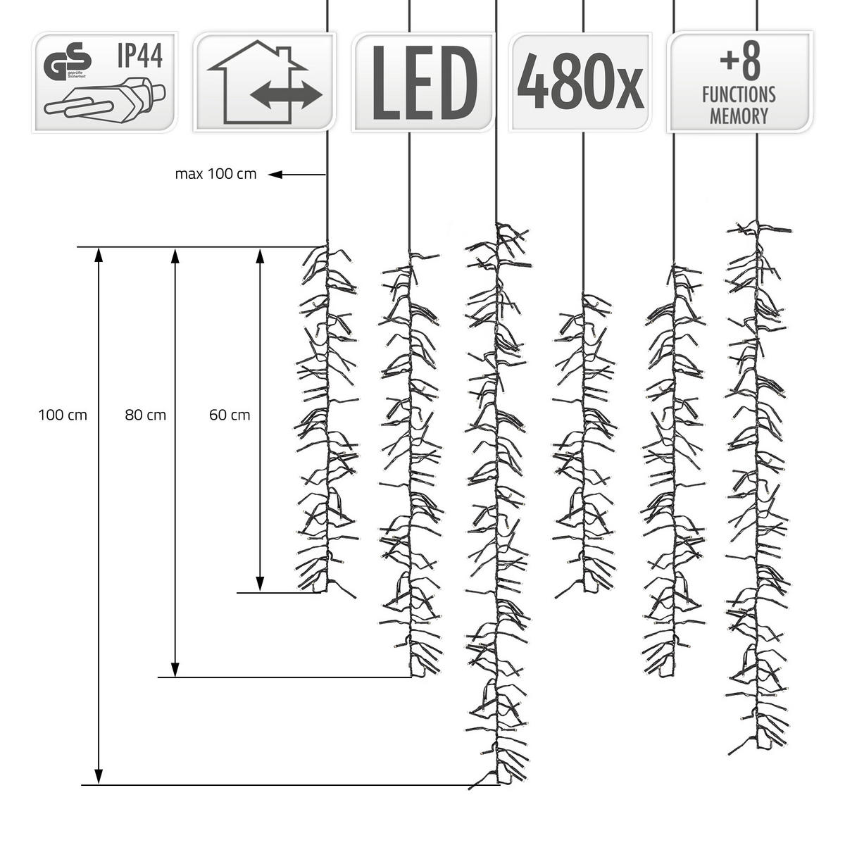 WEIHNACHT CLUSTER Cascade 480LED - Schwarz, Kunststoff (200cm) - ECD-Germany