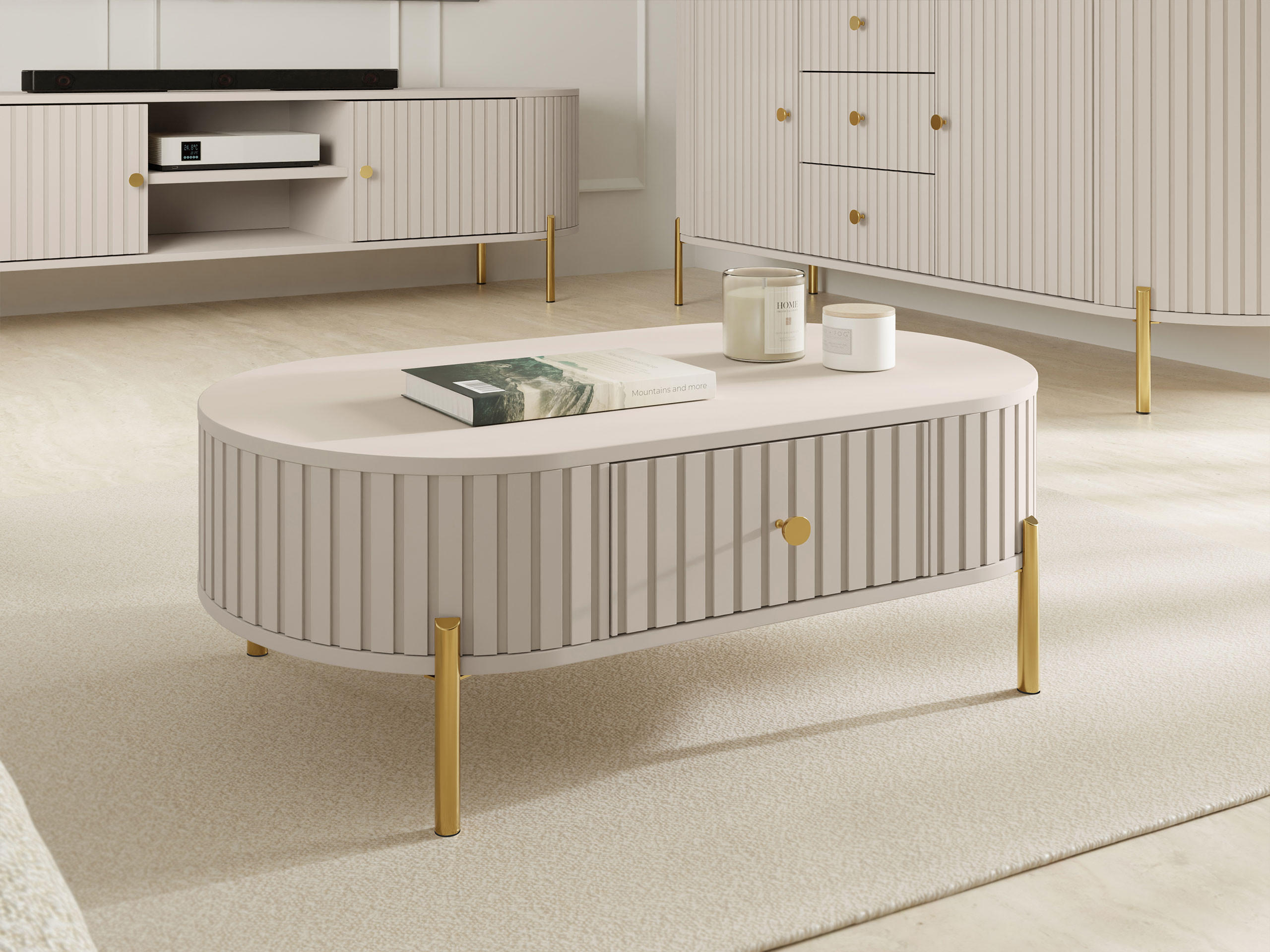 COUCHTISCH Sepiroz 1S - Sandfarben/Goldfarben, Holzwerkstoff/Metall (55/100/39cm) - MIRJAN24