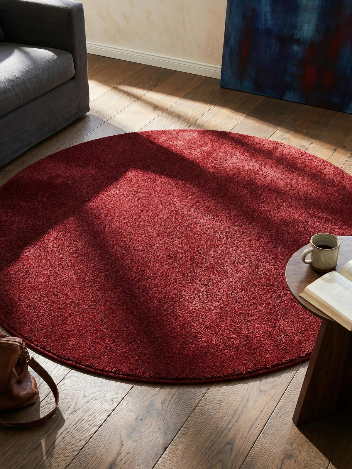 TEPPICH Flur Einfarbig Pflegeleicht Waschbar Wohnzimmer OEKO-TEX Rund Rot 200x200 cm Diele – MAIN - Rot, Textil (200/200cm) - KADIMA DESIGN